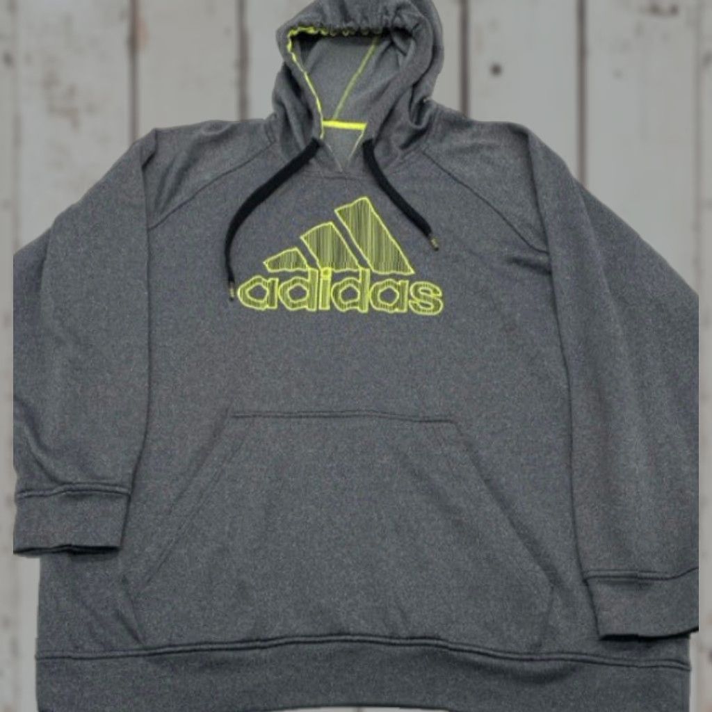 Adidas Adidas Hoodie 2XL Mens Gray Chartreuse Embroidered Logo Pullover Long Sleeve Crew Neck Fleece Polyester Big & Tall Size US XXL / EU 58 / 5 - 1 Thumbnail