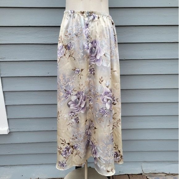 Vintage Vintage 90s y2k Kathy Lee Blue Tan Satin Purple Floral Midi Size 34" / US 12 / IT 48 - 7 Thumbnail