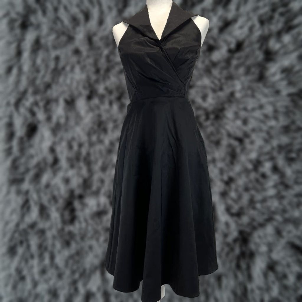 Vintage VINTAGE U3 Collection Womens V-Neck Collared Halter Midi Dress Black Size 4 Size S / US 4 / IT 40 - 1 Thumbnail