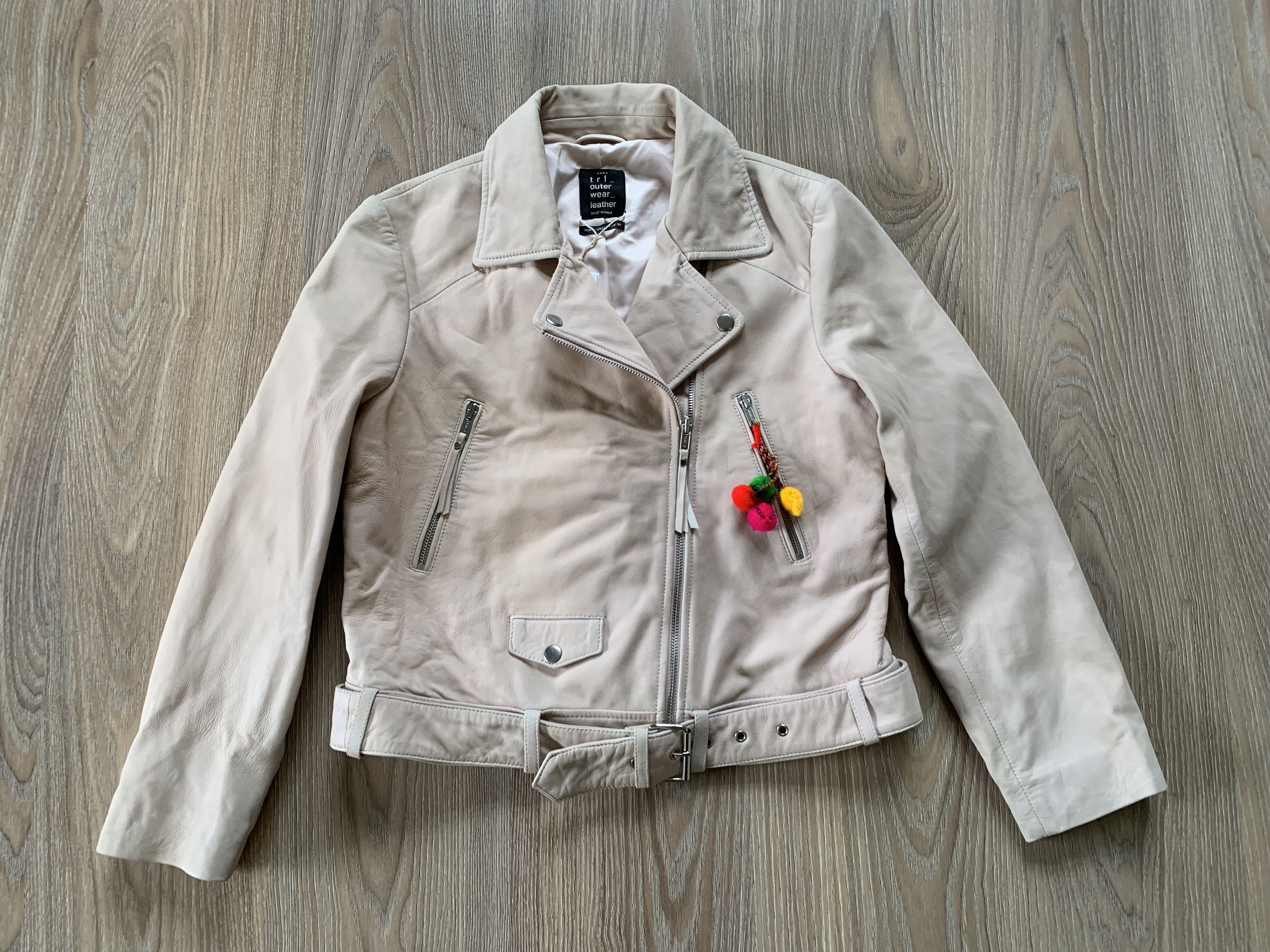 Zara Zara Womans Biker Embroidered Leather Jacket Size L / US 10 / IT 46 - 2 Thumbnail