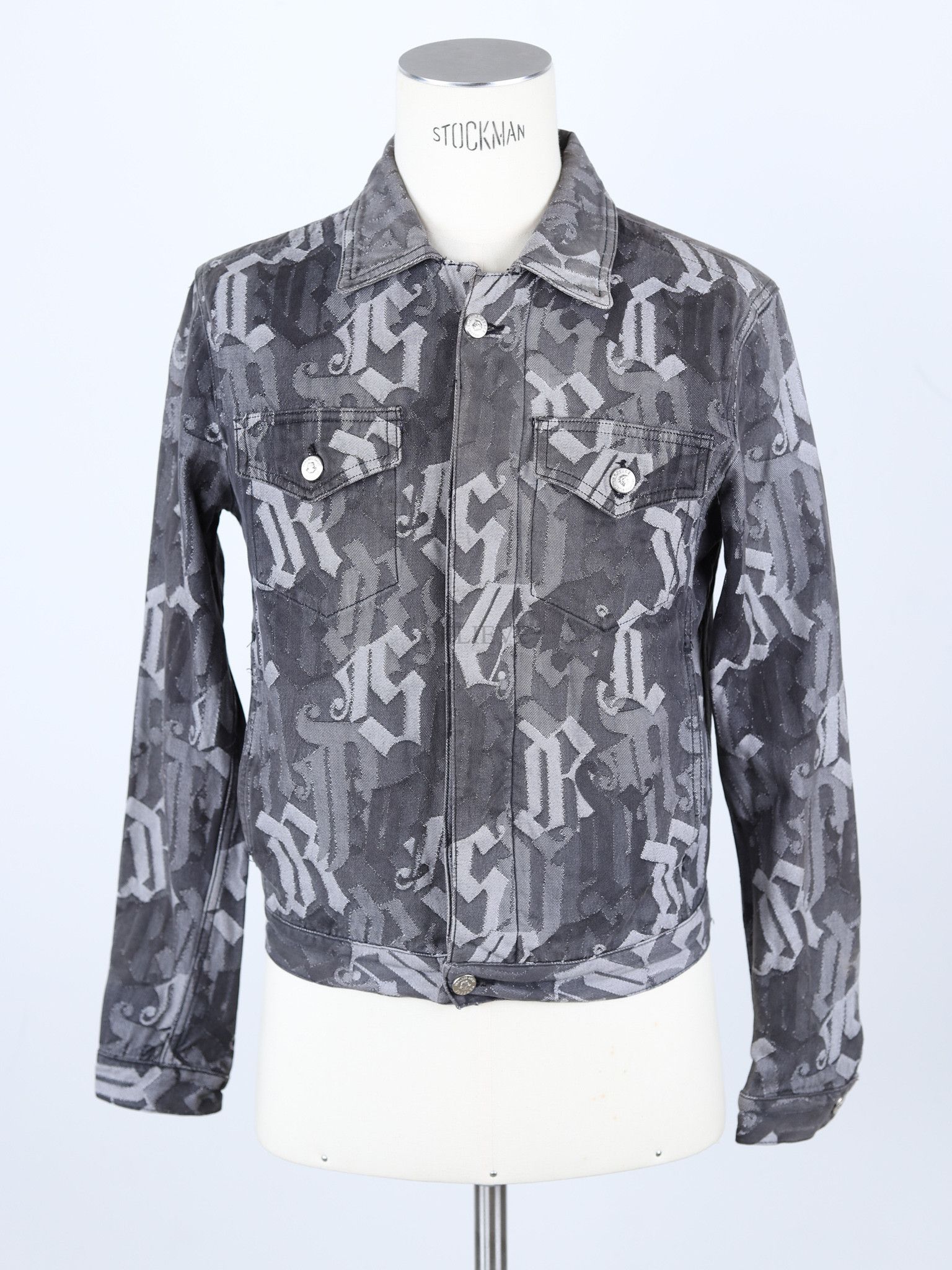image of Versace Jacket Monogram Denim Vintage 378 in Grey, Men's (Size Small)
