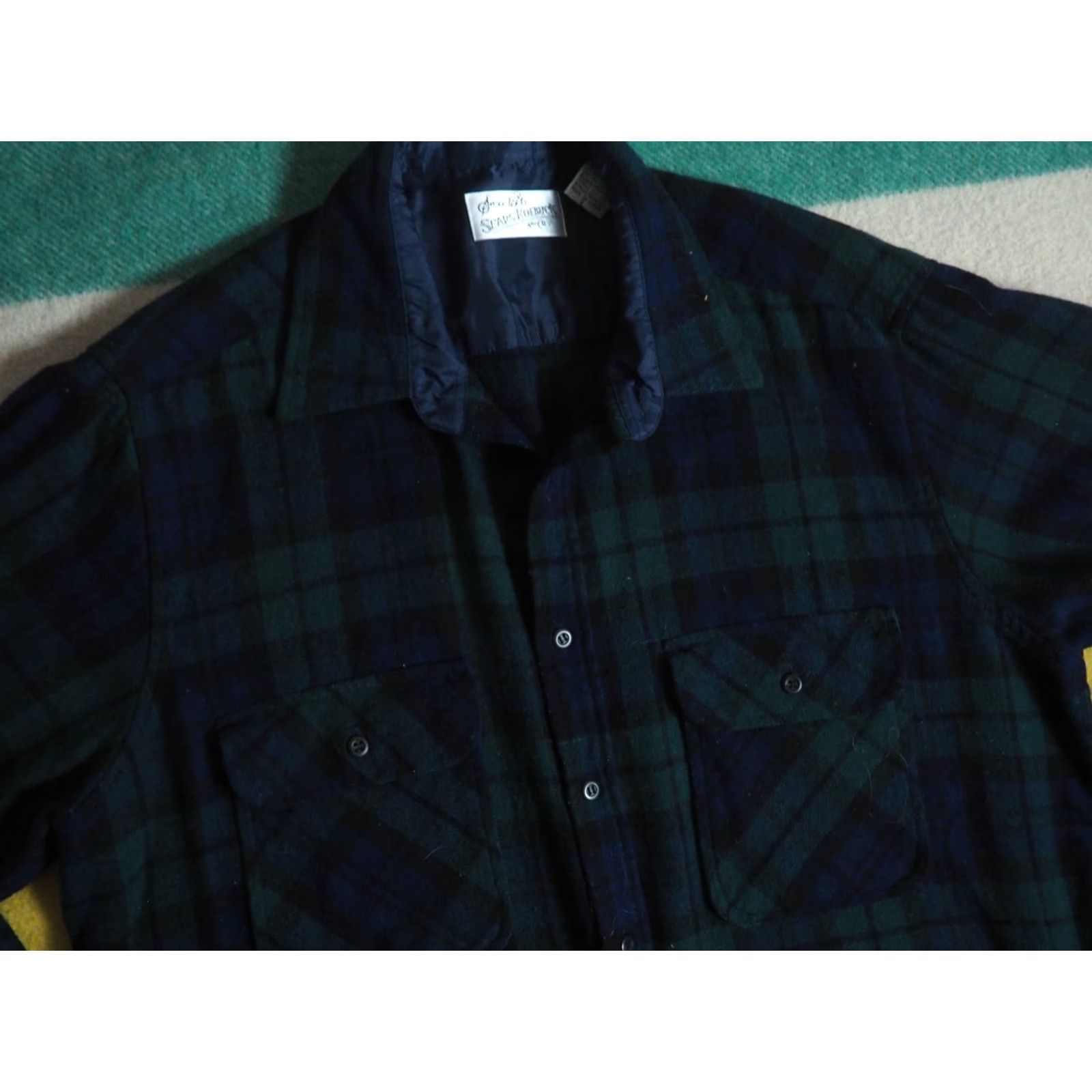 Sears VINTAGE Sears Roebucks Blackwatch Plaid Wool Blend Pocket Button Shirt Mens L Size US L / EU 52-54 / 3 - 3 Thumbnail