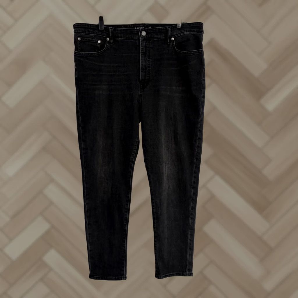 Ralph Lauren Lauren Ralph Lauren Jeans Womens 18 Black Straight High Rise Denim Pants 5-Pocket Logo Zipper Button Stretch Classic Plus Size Type Jeans Girls Womens Size 40" / US 18 - 1 Thumbnail