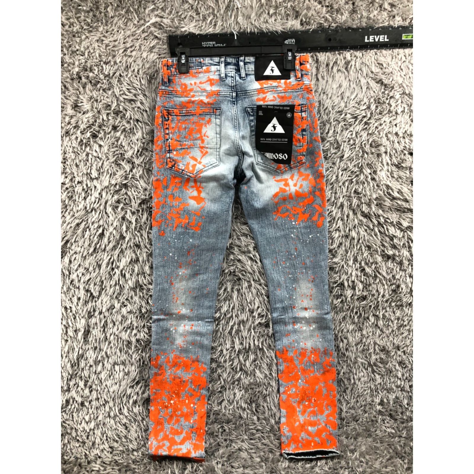 Vintage Famoso Jeans Slim Tapered 30x32 Mens Blue Orange Paint Splotch Distressed Denim 5-Pocket Classic Modern Vintage No Size US 30 / EU 46 - 4 Thumbnail