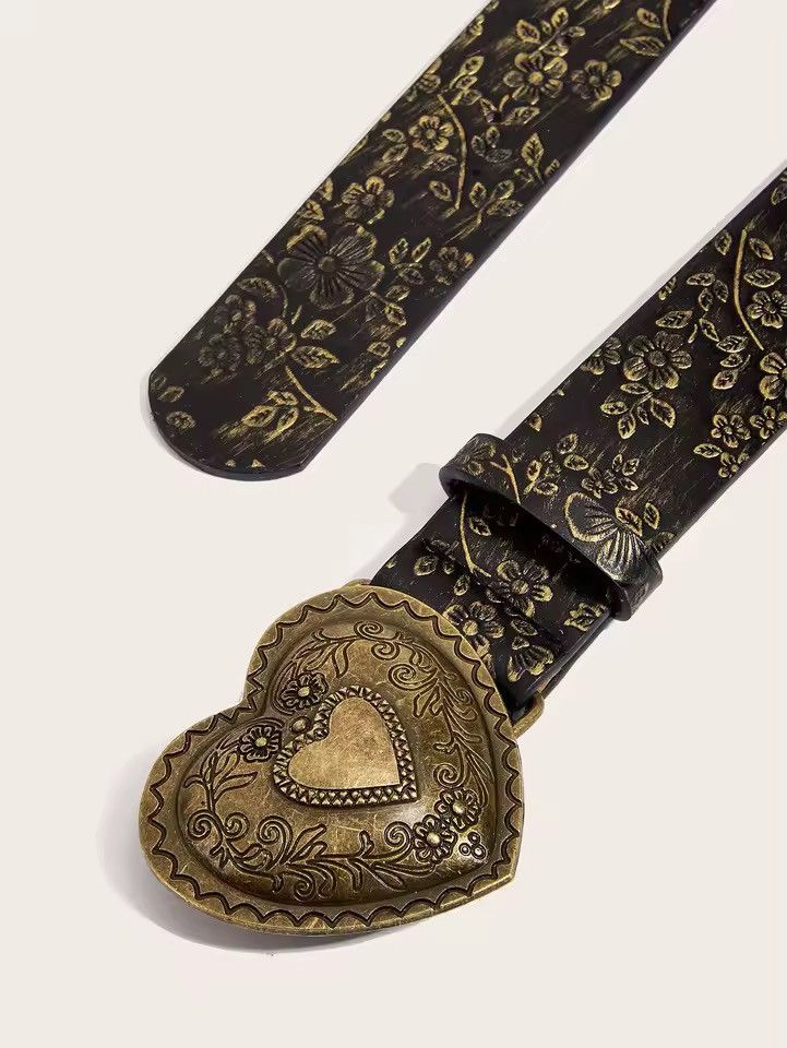 Japanese Brand 112 cm Heart Buckle Belt – PU Leather Size ONE SIZE - 5 Thumbnail