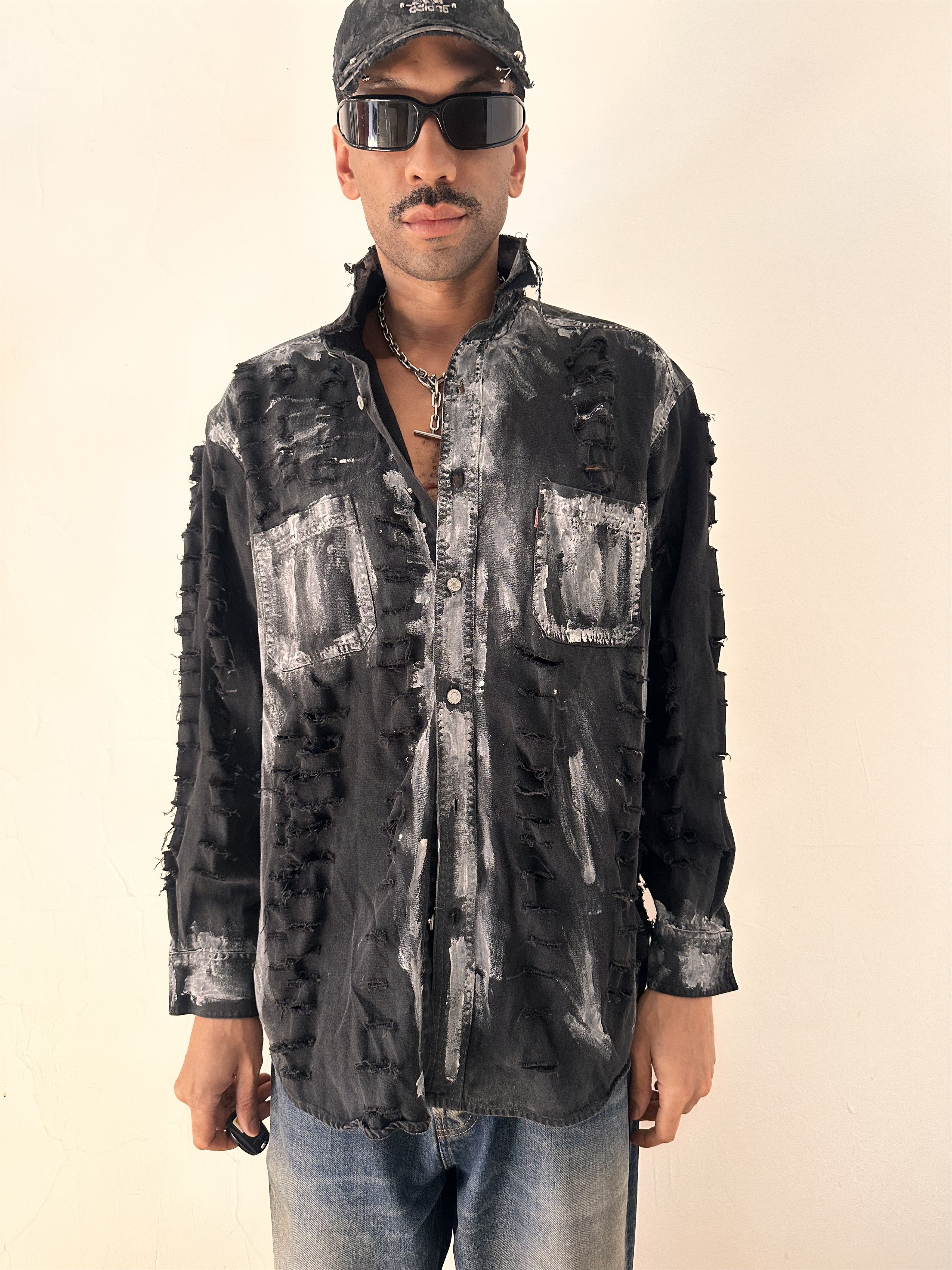 Levi's ASTROBOI* x Levis Black Painted Denim Grunge Shirt - XL Size US XL / EU 56 / 4 - 2 Thumbnail