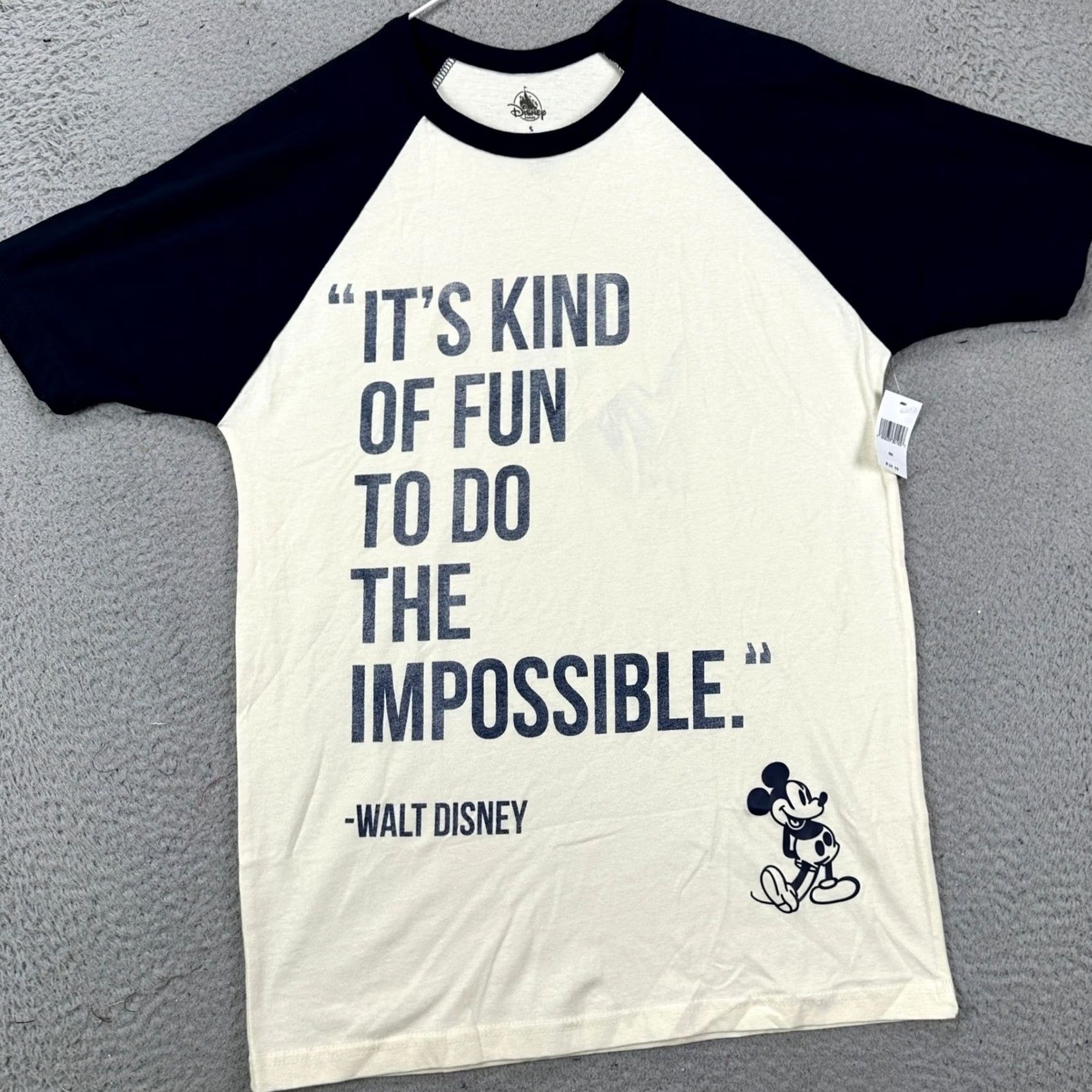 Disney Disney Walt Mens Small T-Shirt Cream Black Mickey Mouse Baseball Tee Shirt Size US S / EU 44-46 / 1 - 3 Thumbnail