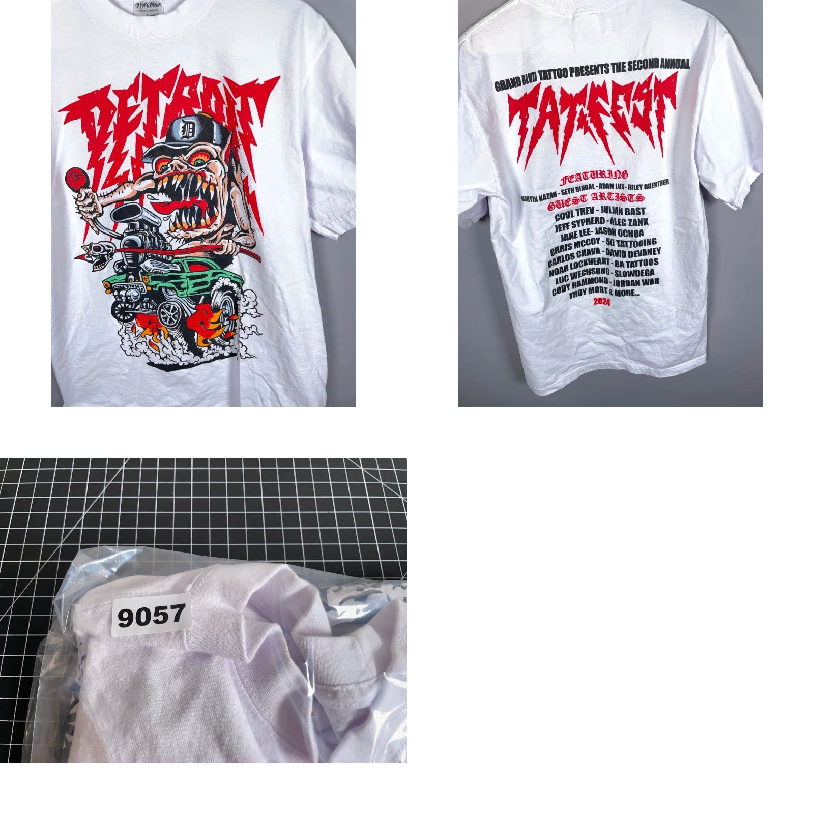 Vintage Shaka Wear Grand Blvd Tat Fest T-Shirt Adult Medium White Double-Sided Tattoo Mens Size US M / EU 48-50 / 2 - 8 Thumbnail