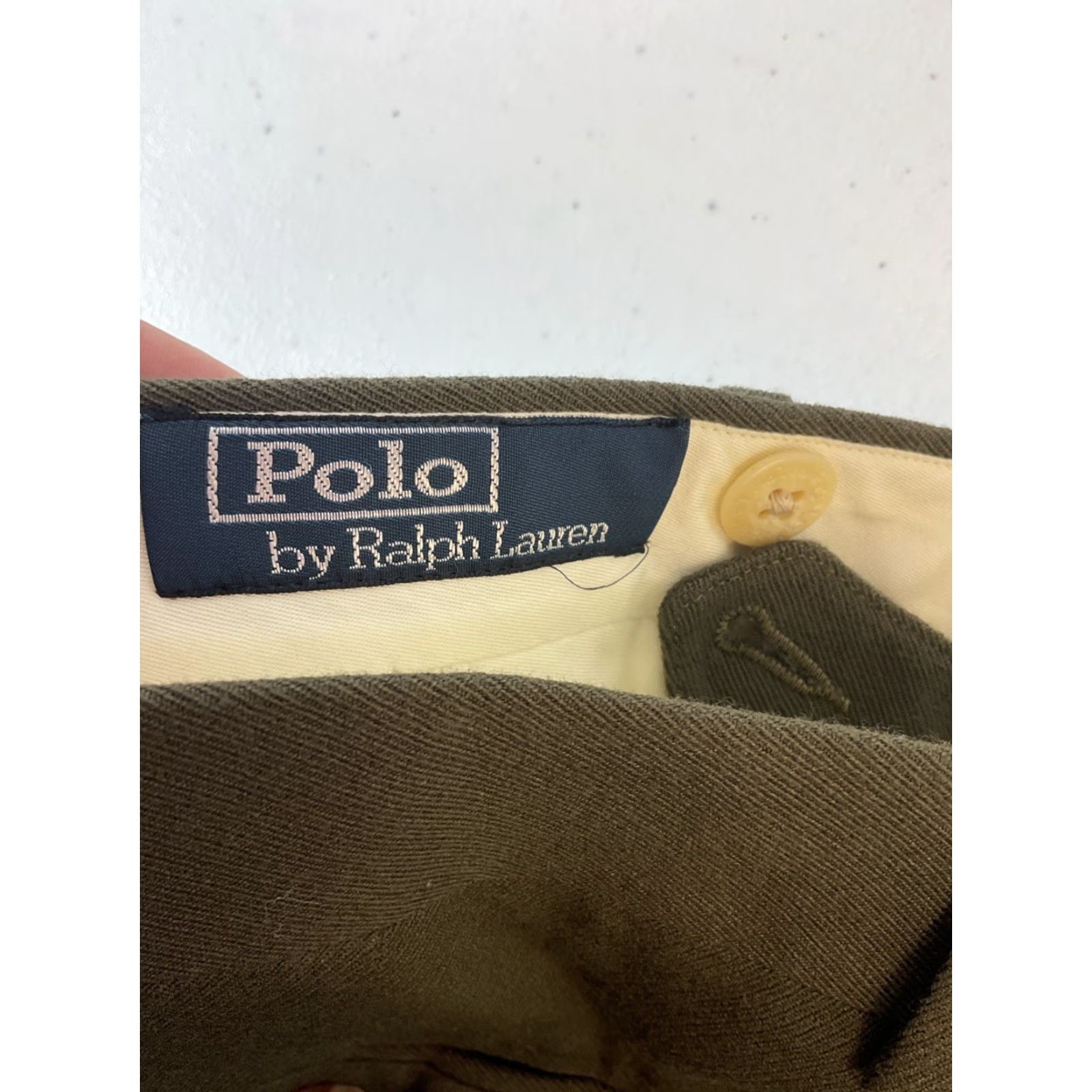 VINTAGE Polo Ralph Lauren Dress Pants Mens Wool Green 90s Preppy 34x30 Straight Front Dry Clean Only Suspenders
