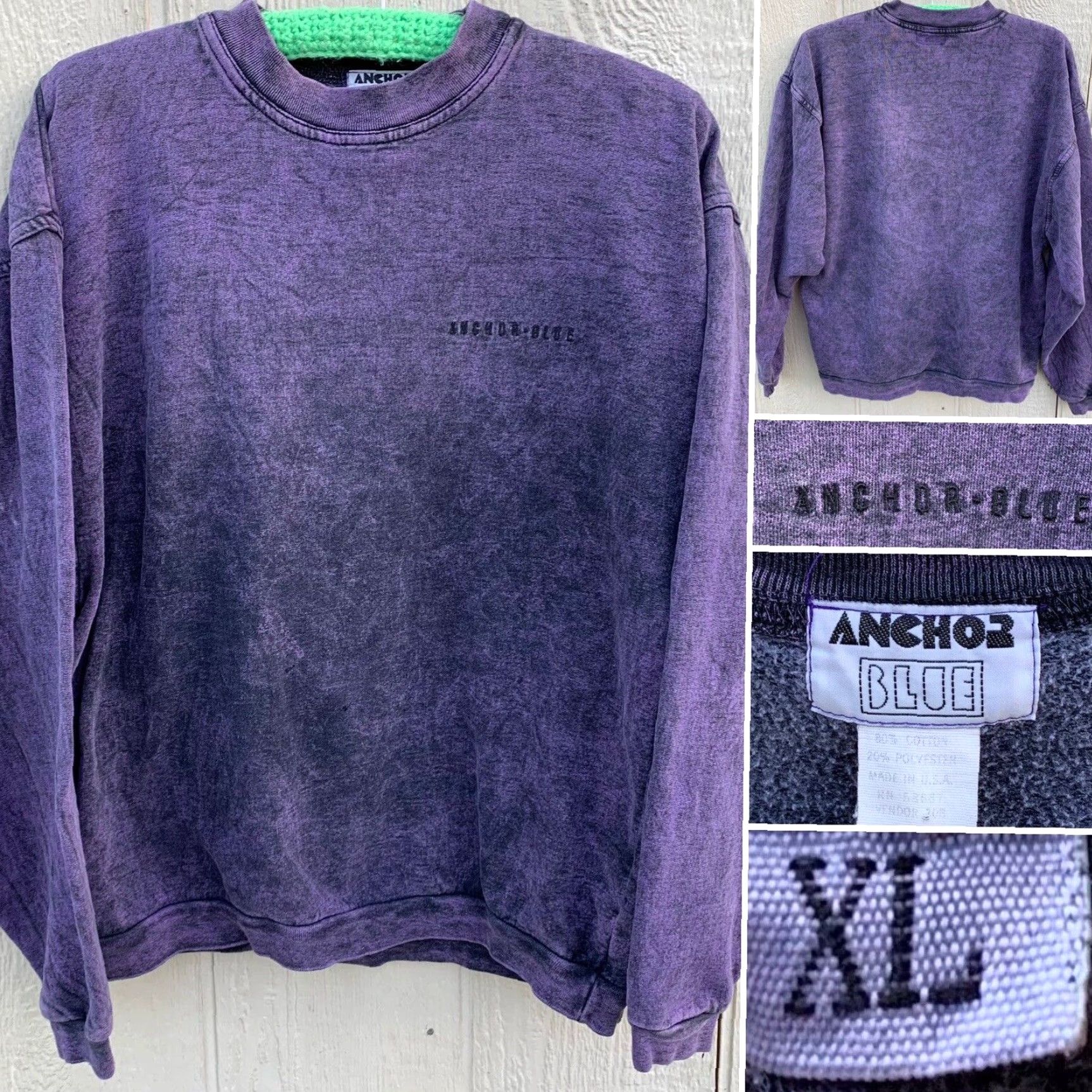 Anchor Blue VINTAGE Anchor Blue Sweatshirt Pullover 90s XL Purple Embroidered Men Long Sleeve Crew Neck Size US XL / EU 56 / 4 - 2 Thumbnail