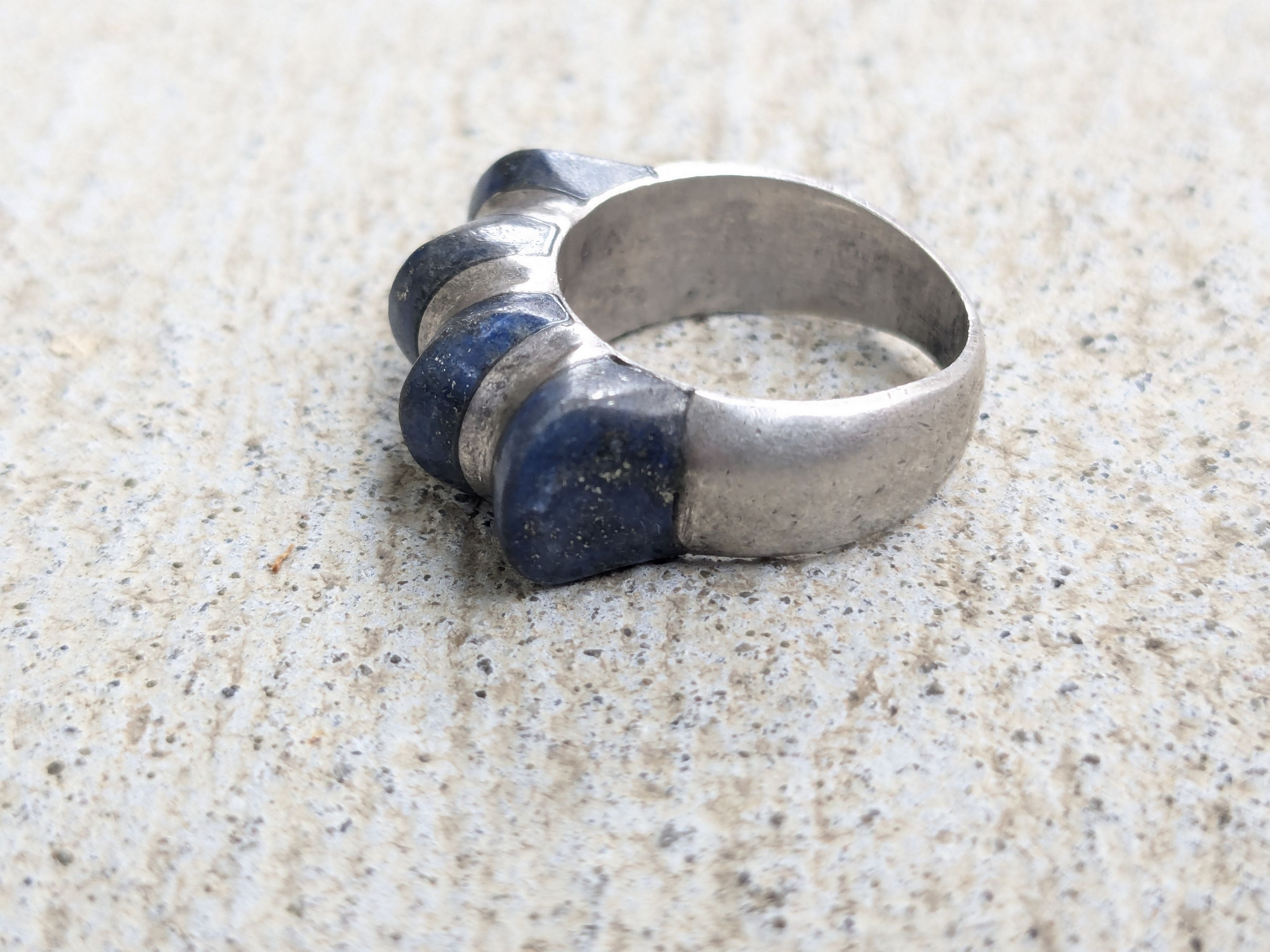 Jewelry Sterling Silver Ring 6.25 Lapis Lazuli Modern Avant Garde Size ONE SIZE - 6 Thumbnail