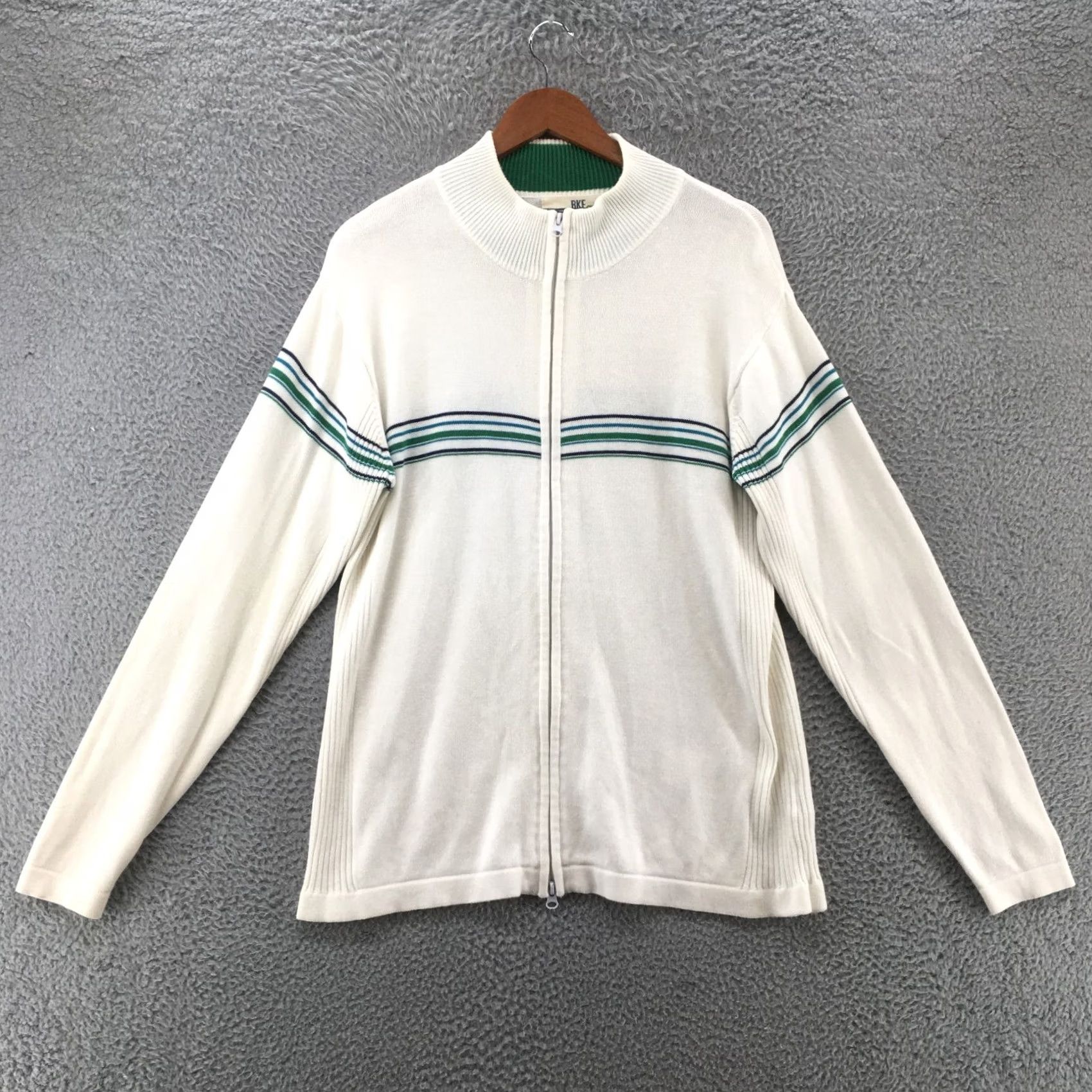 BKE BKE Sweater Mens M White Cotton Blend Knit Full Zip Long Sleeve Mock Neck Shirt Size US M / EU 48-50 / 2 - 2 Thumbnail