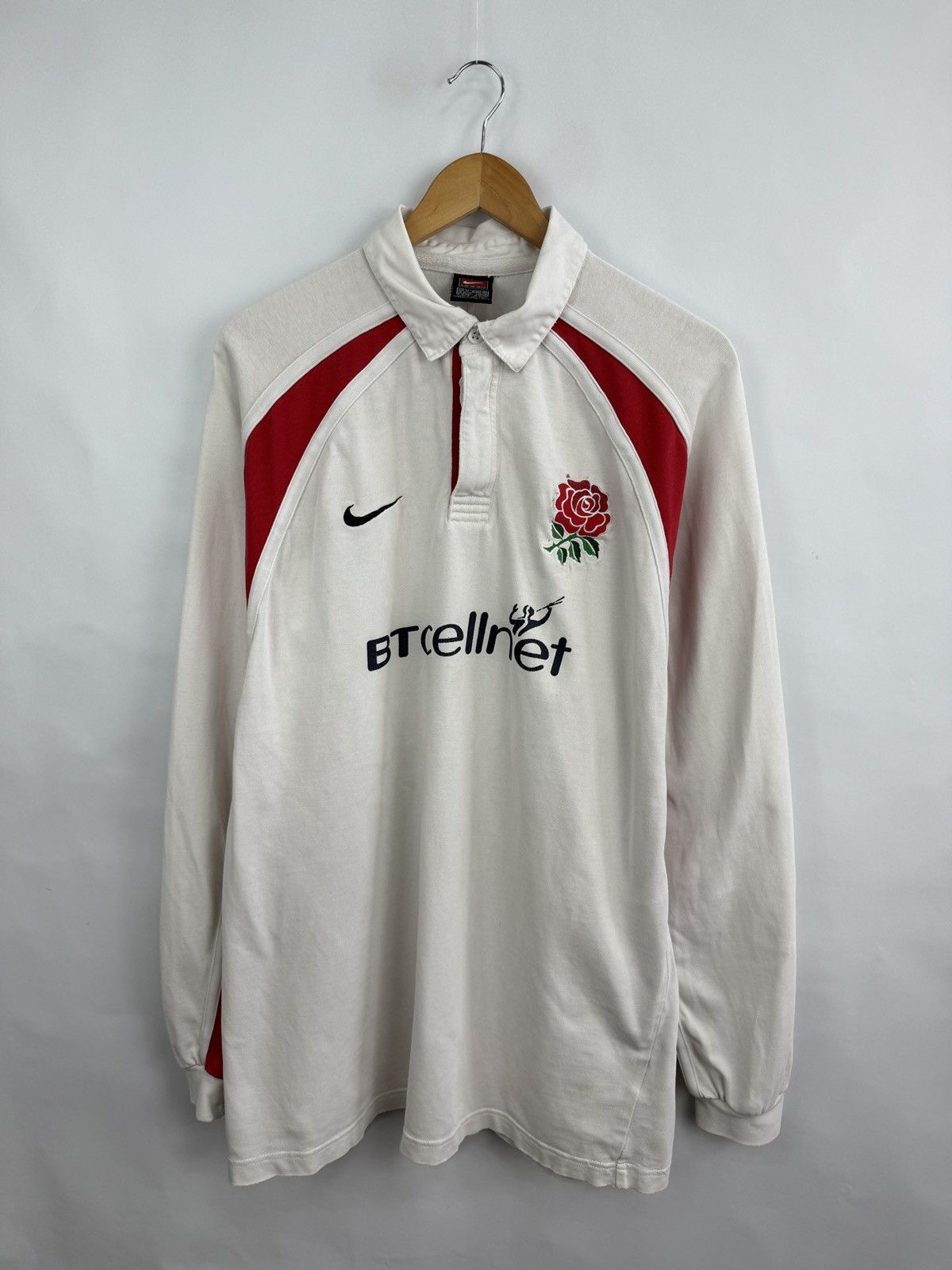 Nike 🏴󠁧󠁢󠁥󠁮󠁧󠁿 Vintage 90s Nike Rugby England BT Cellnet Y2K Rare Retro Size US XL / EU 56 / 4 - 3 Thumbnail