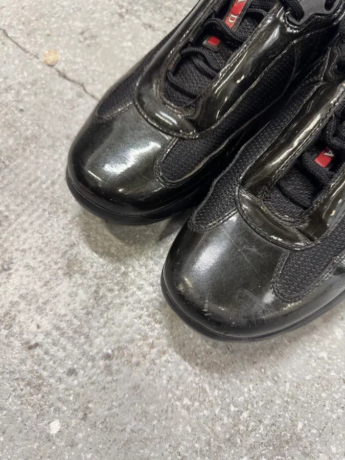 Prada × Vintage 2000s Prada Black Green America’s Cup Leather Sneakers Size US 7.5 / IT 37.5 - 3 Thumbnail