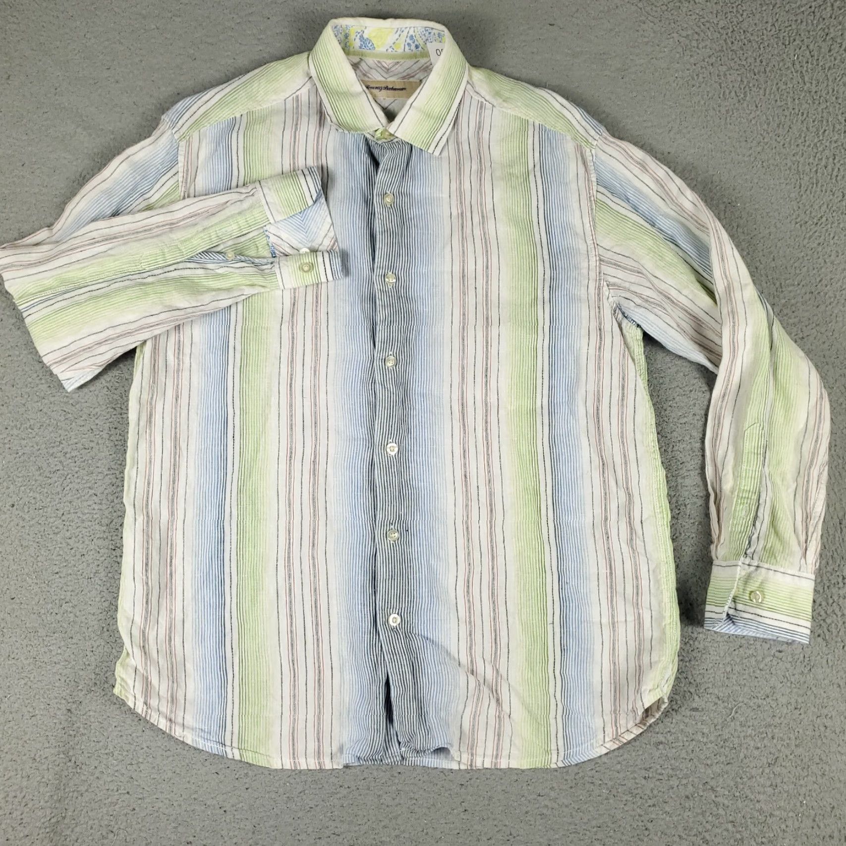 Tommy Bahama VINTAGE Tommy Bahama Shirt Men Medium Blue Green Striped Linen Button-Up Long Sleeve Size US M / EU 48-50 / 2 - 2 Thumbnail