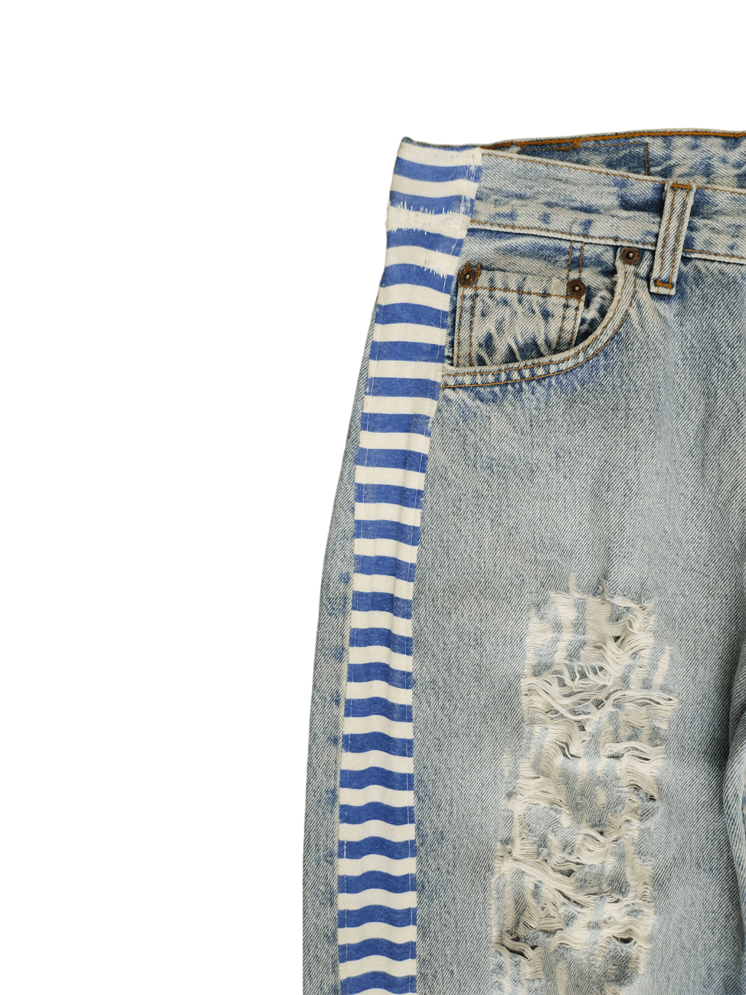 Levi's Vintage Clothing Vintage Levi's 501 Reconstruct Distressed Striped Tape Jeans Size US 31 - 6 Thumbnail