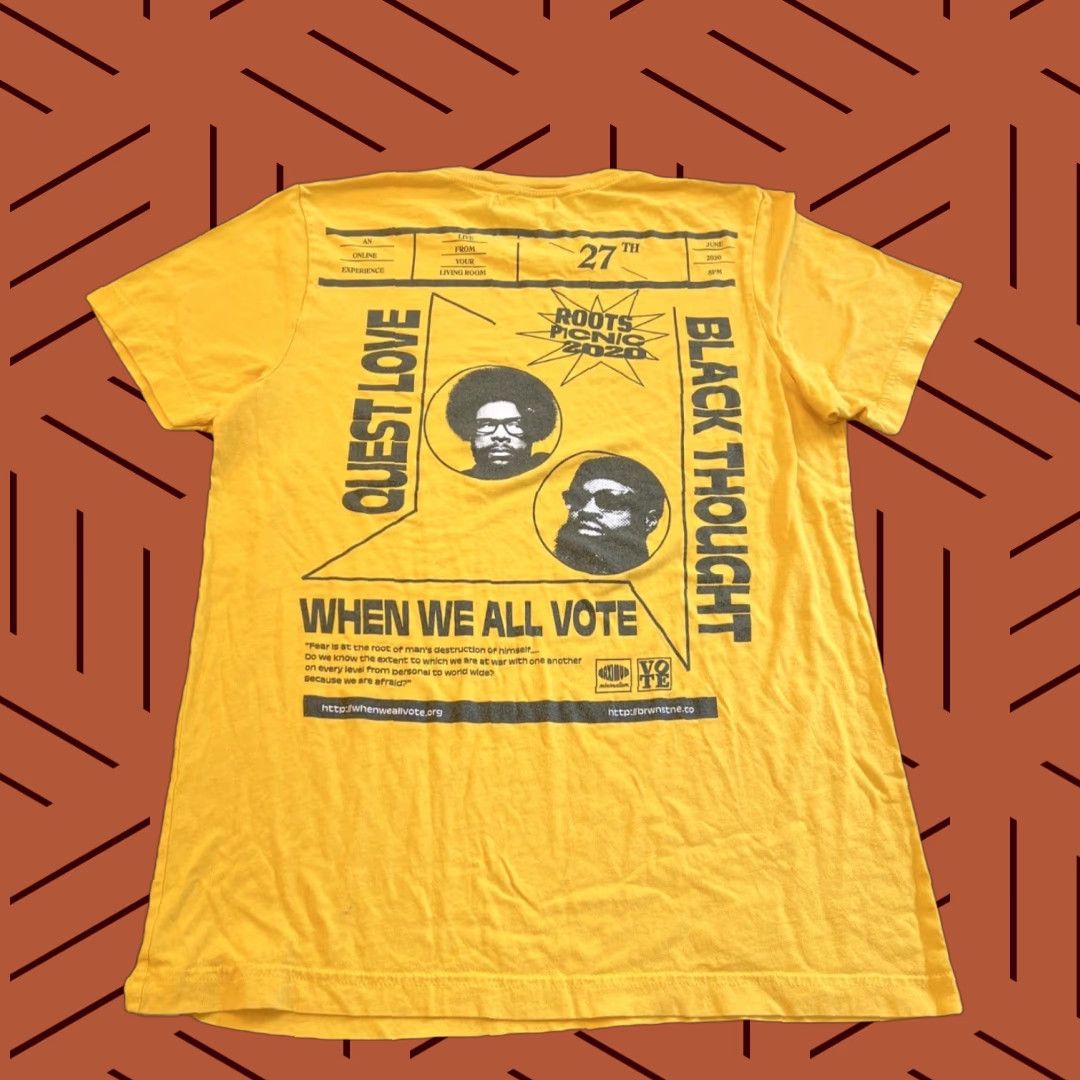 Roots Brownstone X The ROOTS QuestLove X Michelle Obama PICNIC 2020 Women’s Shirt XL Yellow Short Sleeve Crew Neck T-Shirt 100% Cotton Regular Women Size XL / US 12-14 / IT 48-50 - 1 Thumbnail