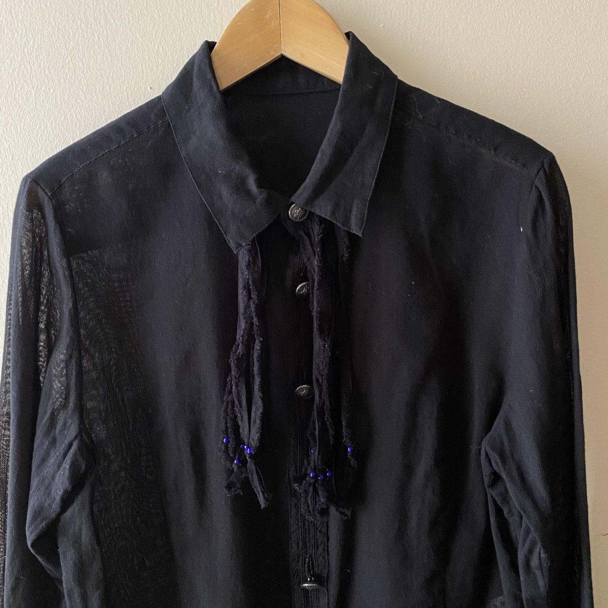 Sunao Kuwahara Sunao Kuwahara Sheer Black Fringed Blouse Size M / US 6-8 / IT 42-44 - 15 Thumbnail