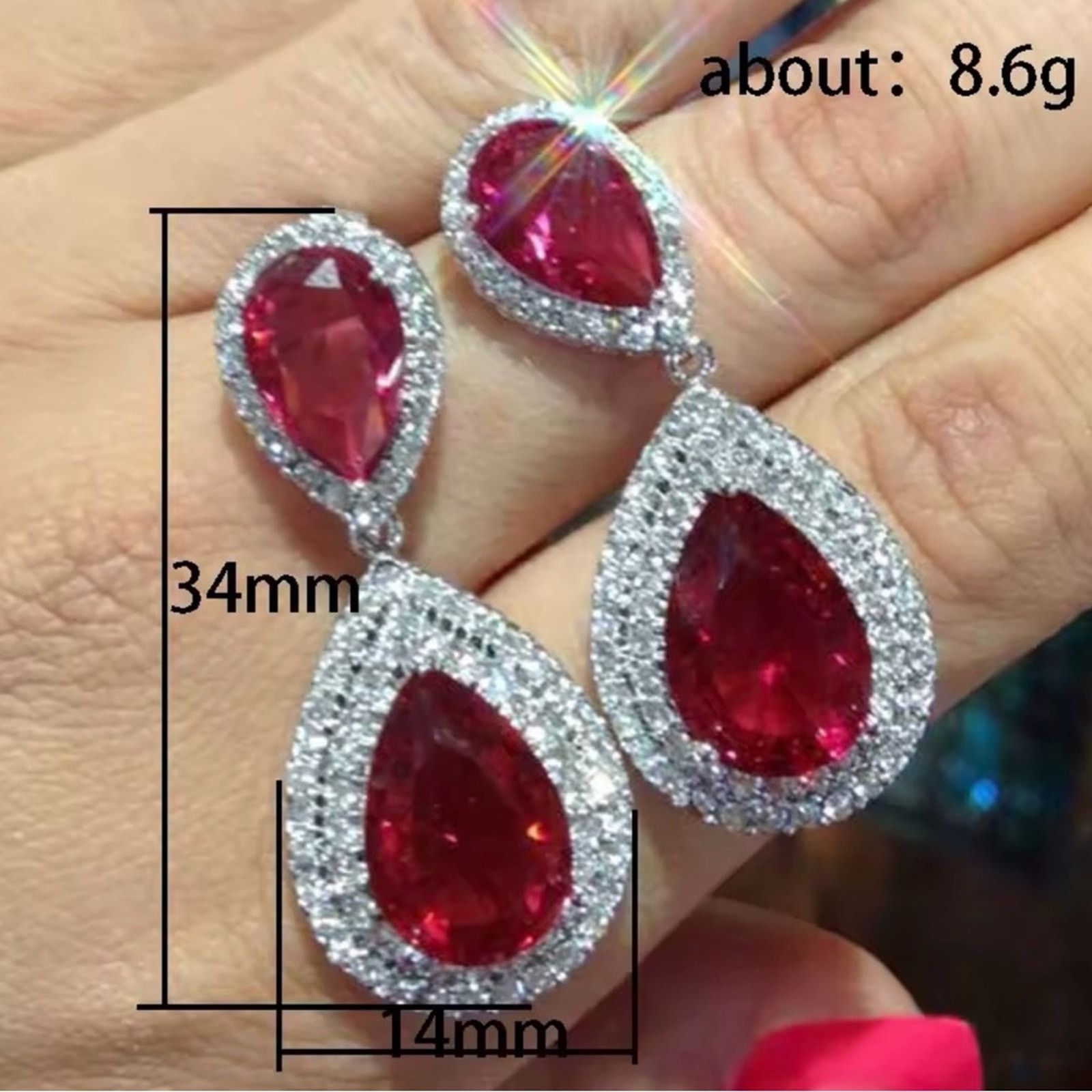 Other Red CZ Drop Earrings for Women Size ONE SIZE - 2 Thumbnail