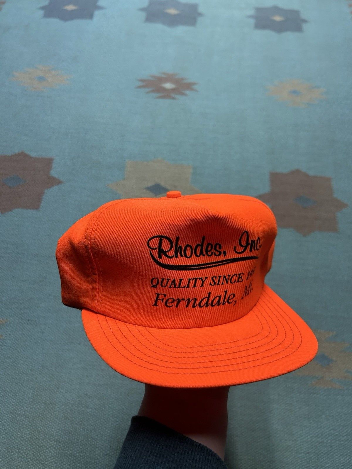 Vintage snapback hat Rhodes Inc ferndale Michigan blaze orange USA Size ONE SIZE - 1 Thumbnail