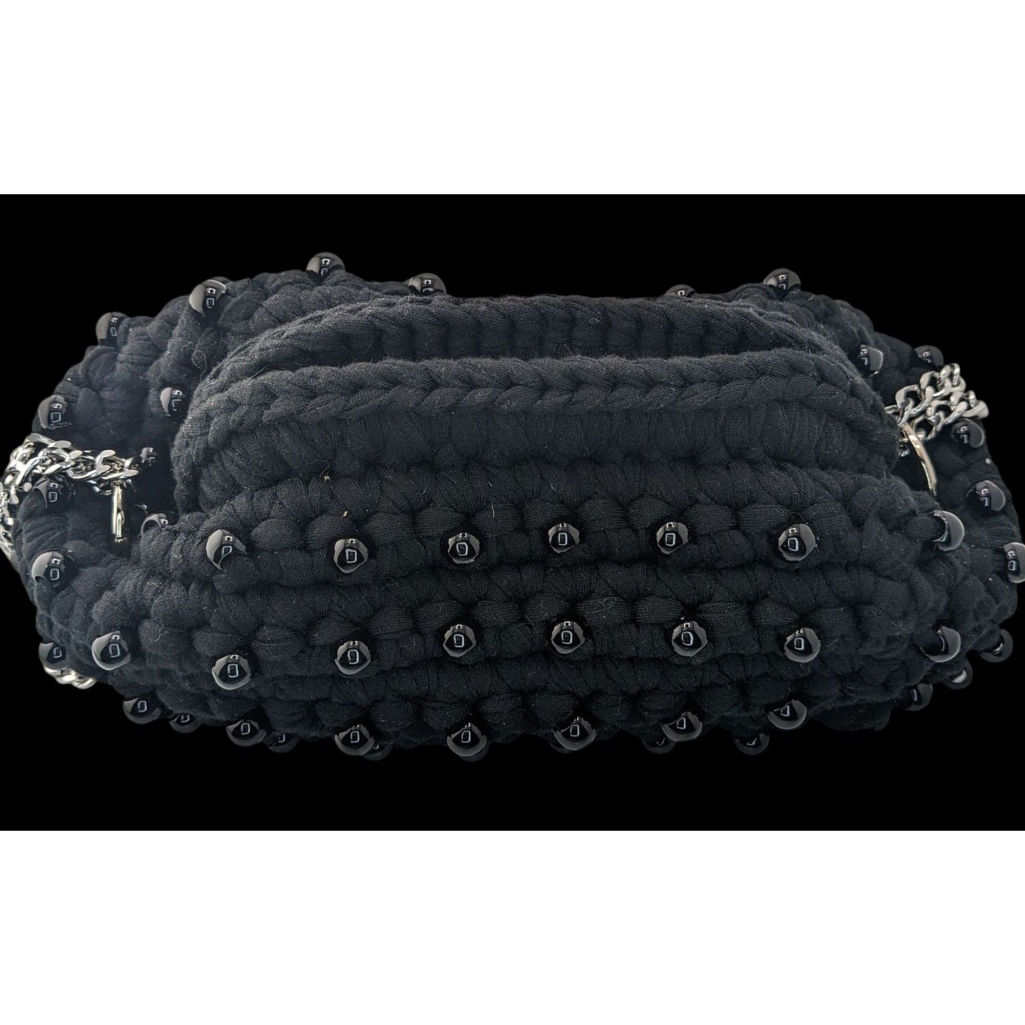 Other Martin Levin Handmade Black Beaded Crochet Bag With Silver C Size ONE SIZE - 2 Thumbnail