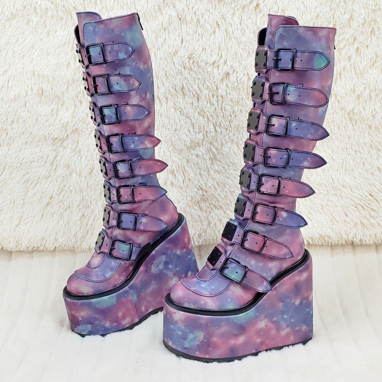 Demonia Cult DEMONIA Swing 815 Reflective Cosmic Goth Knee Boot 5.5" Plat Size US 6 / IT 36 - 9 Thumbnail