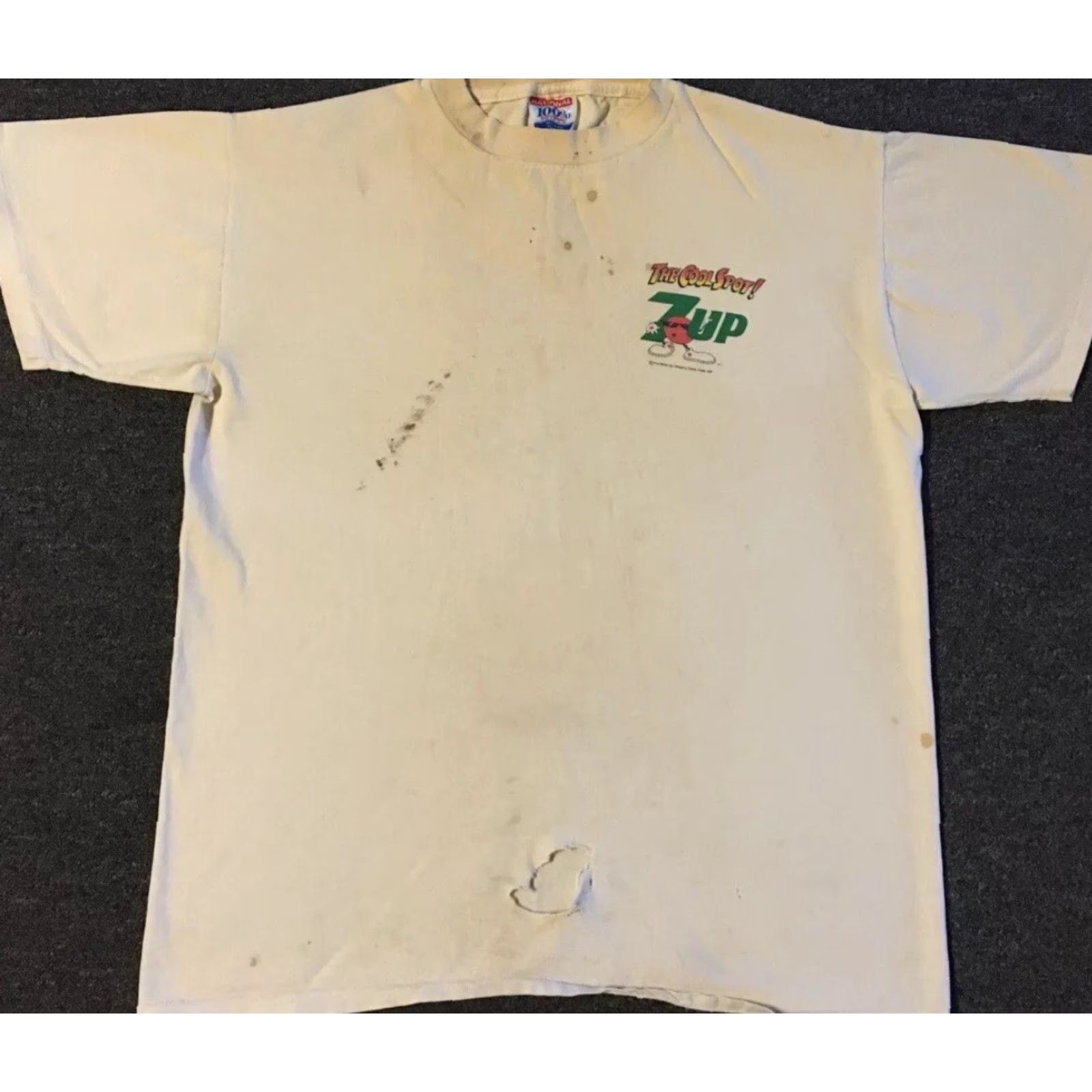 Thrasher VINTAGE 90s 7up Thrashed Faded Promo Shirt M White Crew Neck Short Sleeve Graphic Tee Men Distressed Coca Cola Surf Skate Grunge Funny 80s 90s USA Size US M / EU 48-50 / 2 - 2 Thumbnail