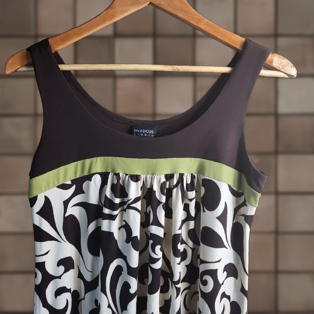 Vintage VINTAGE En Focus Studio Womens 8 Y2K Brown/Ivory/Lime Green Tank Shift Dress Size M / US 6-8 / IT 42-44 - 1 Thumbnail