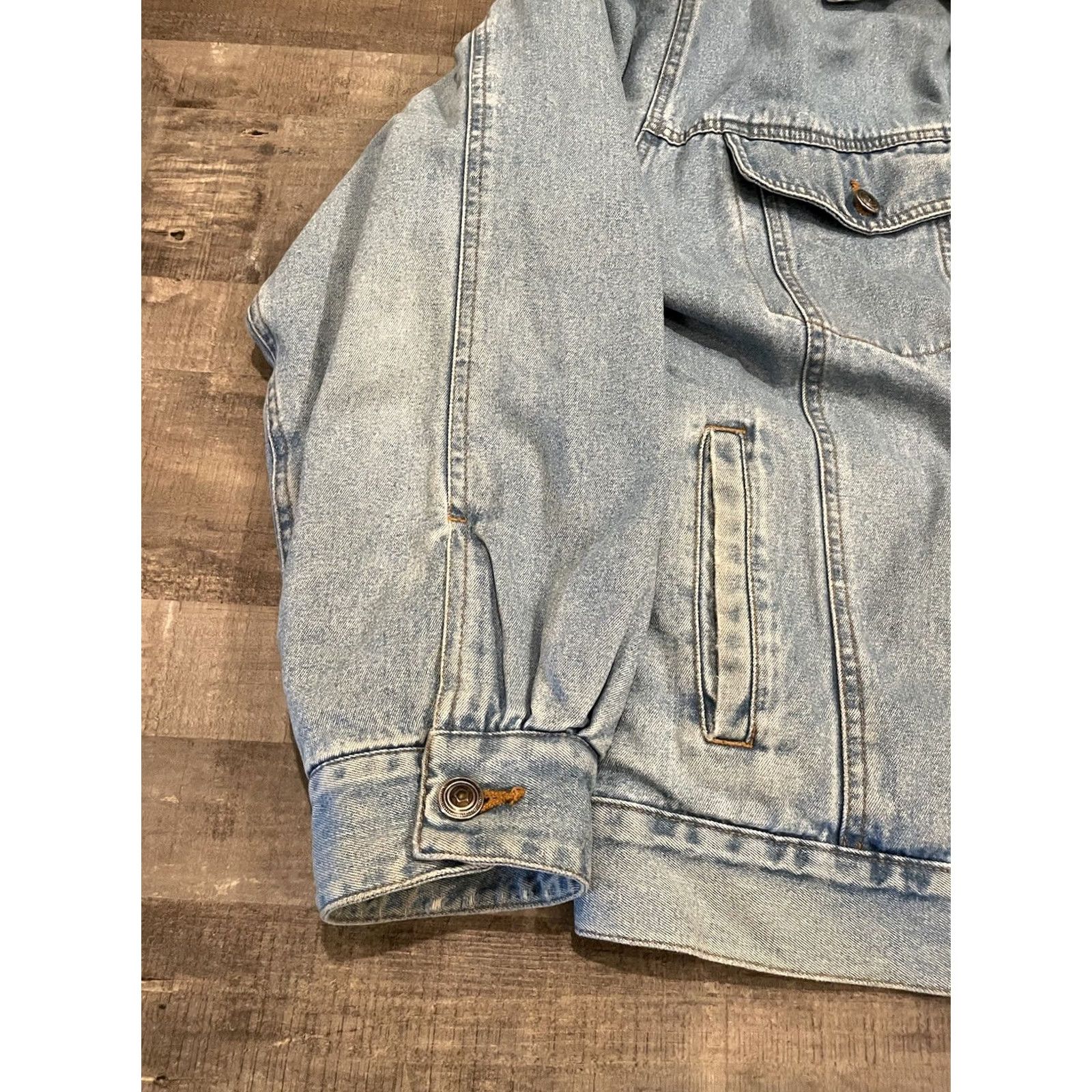 Denime VINTAGE Herringbone Natural Fleece Lined Denim Jean Jacket Men’s Size M Blue Bomber Jacket Casual Short Cotton Lined Polyester Regular Button Men Size US 31 - 3 Thumbnail