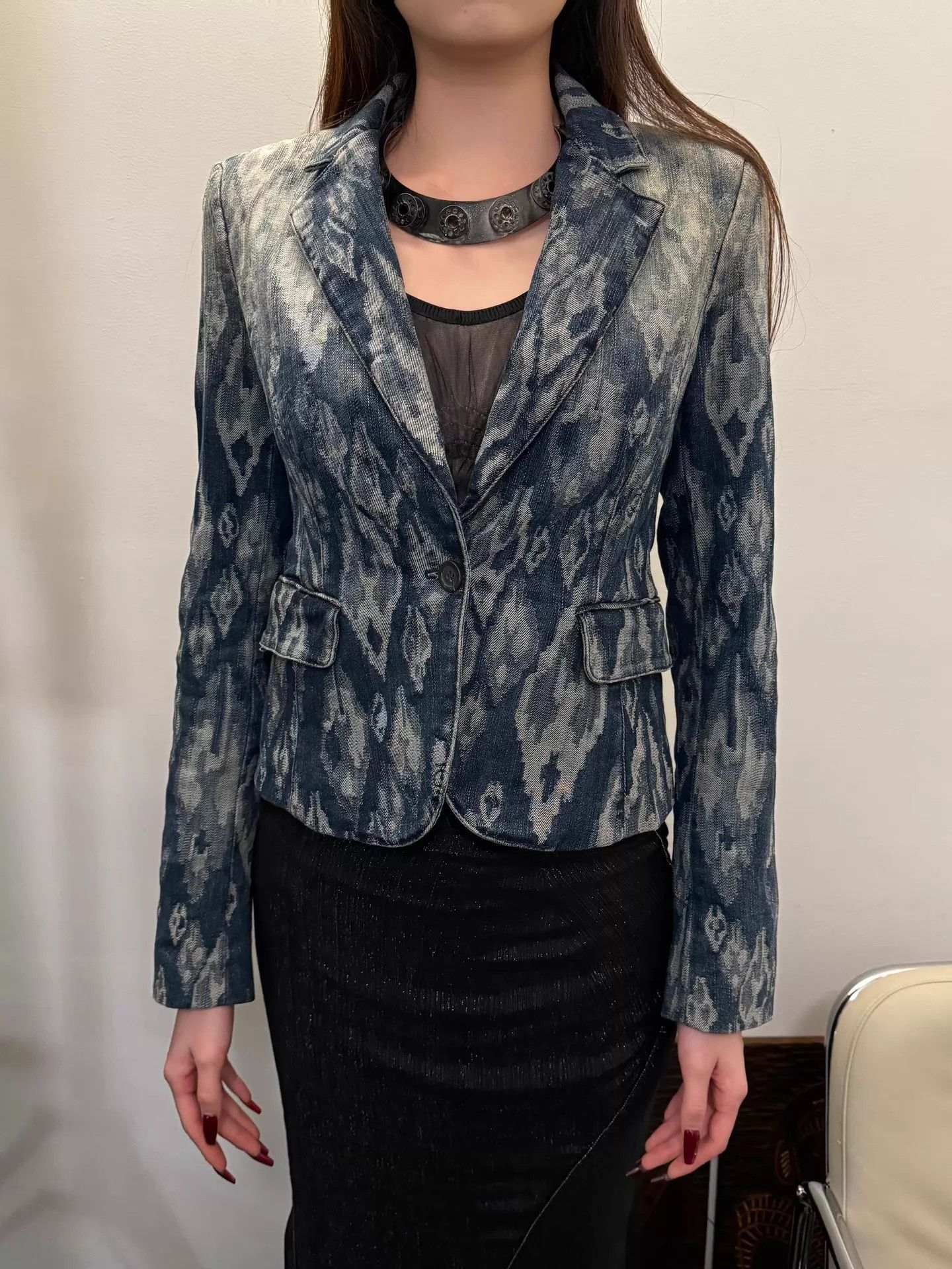 Just Cavalli Just Cavalli Vintage Denim Shoulder-Pad Blazer S Size S / US 4 / IT 40 - 1 Thumbnail