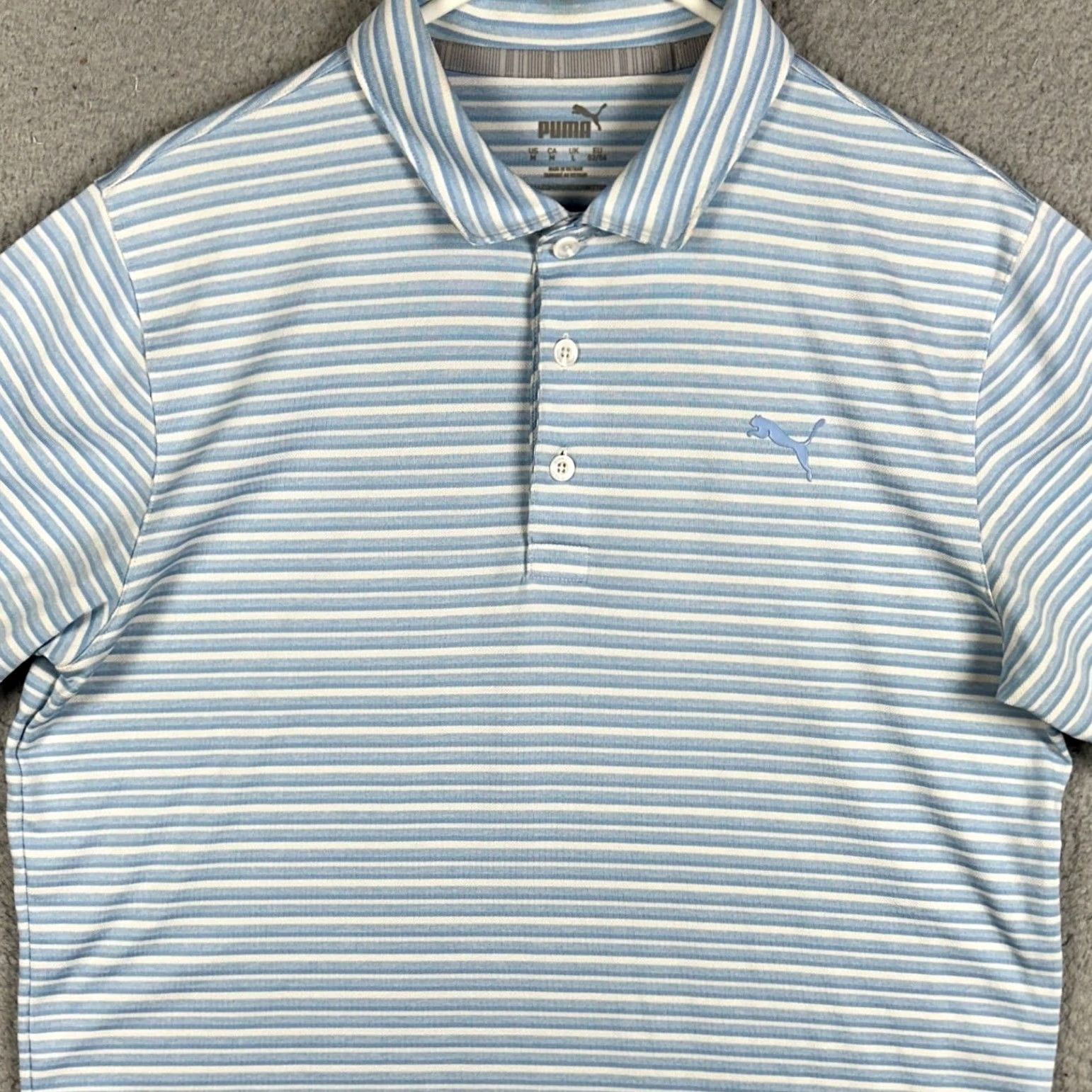 Puma PUMA Polo Shirt Mens M Blue White Golf Striped Performance Athletic Shirt Polo Short Sleeve Breathable Casual Activewear Golf core Size US M / EU 48-50 / 2 - 2 Thumbnail