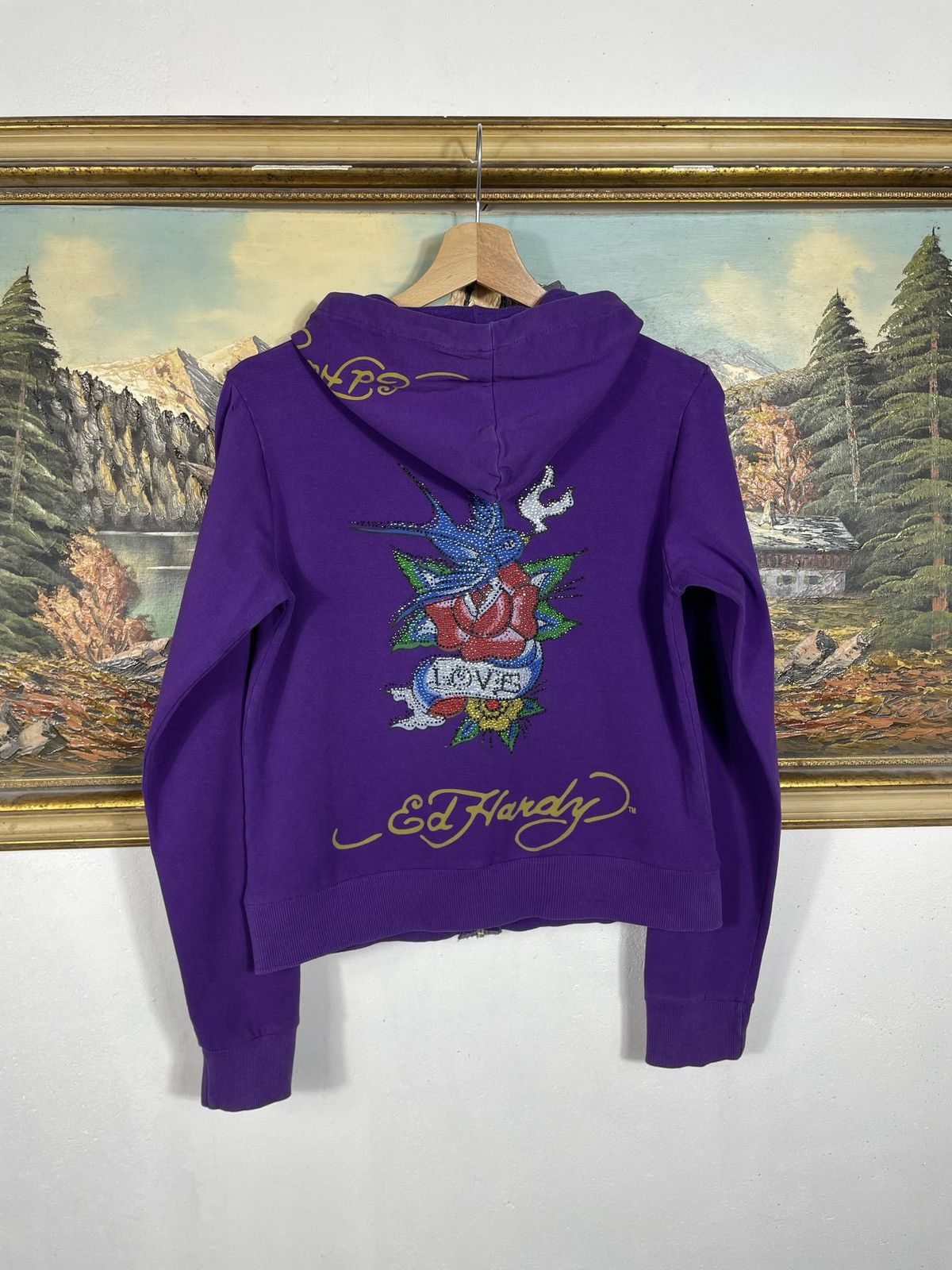 Christian Audigier × Ed Hardy × Vintage Ed Hardy Vintage Y2K Zip Hoodie Sweatshirt Avant Garde Cyber Size L / US 10 / IT 46 - 1 Thumbnail