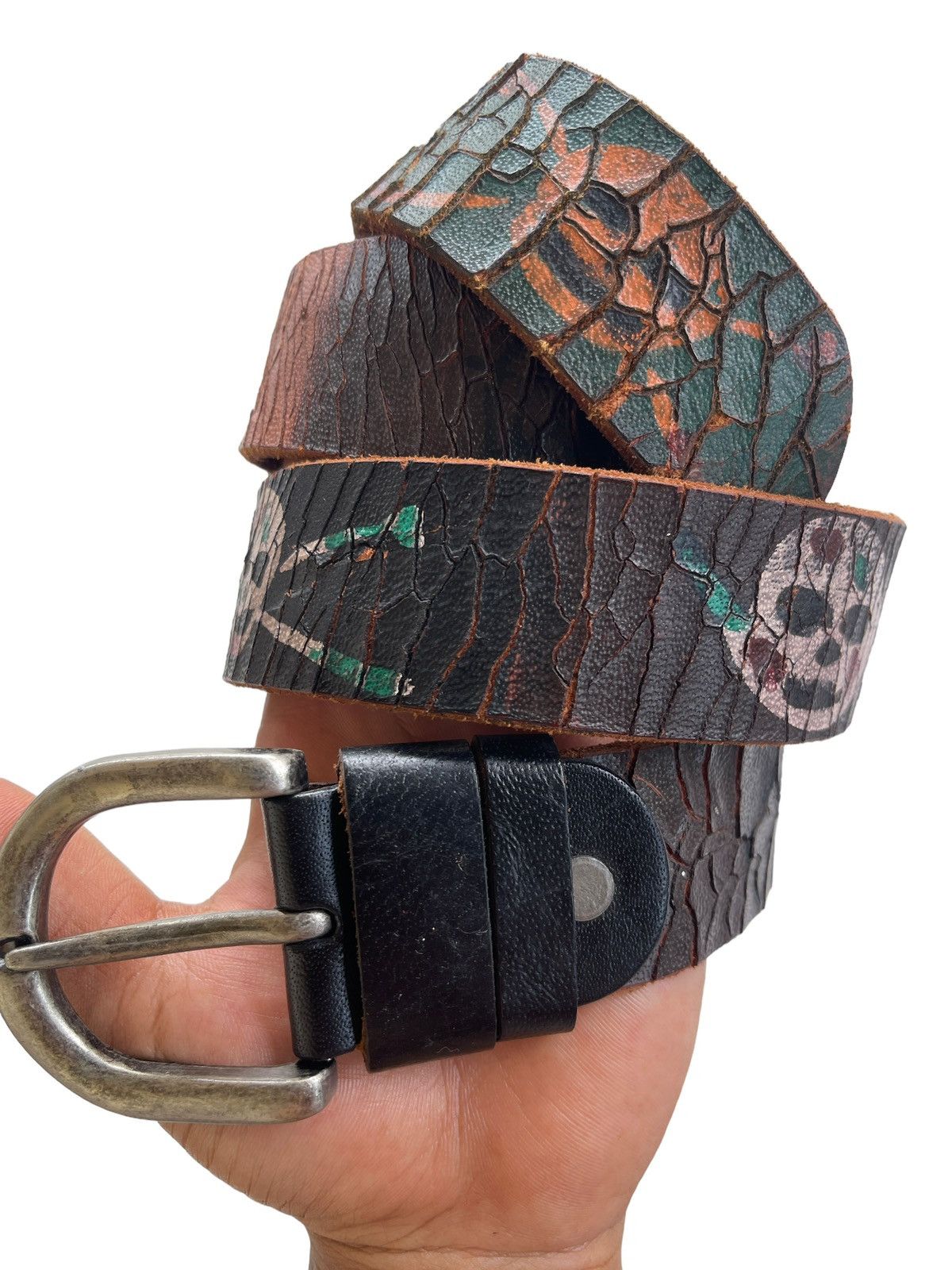 Vintage Vintage Leather Belt Skulls Printed Size 30 - 3 Thumbnail