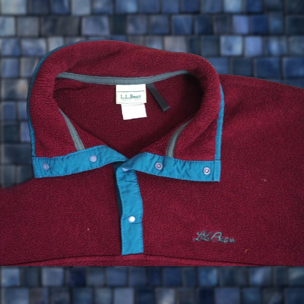 Vintage VINTAGE LL BEAN Jacket Mens L 90s Fleece Snap Outdoor Hiking Red blue Script Logo Embroidered Knit/Bodywarmer - 24" pit to pit 25" length Size US L / EU 52-54 / 3 - 1 Thumbnail