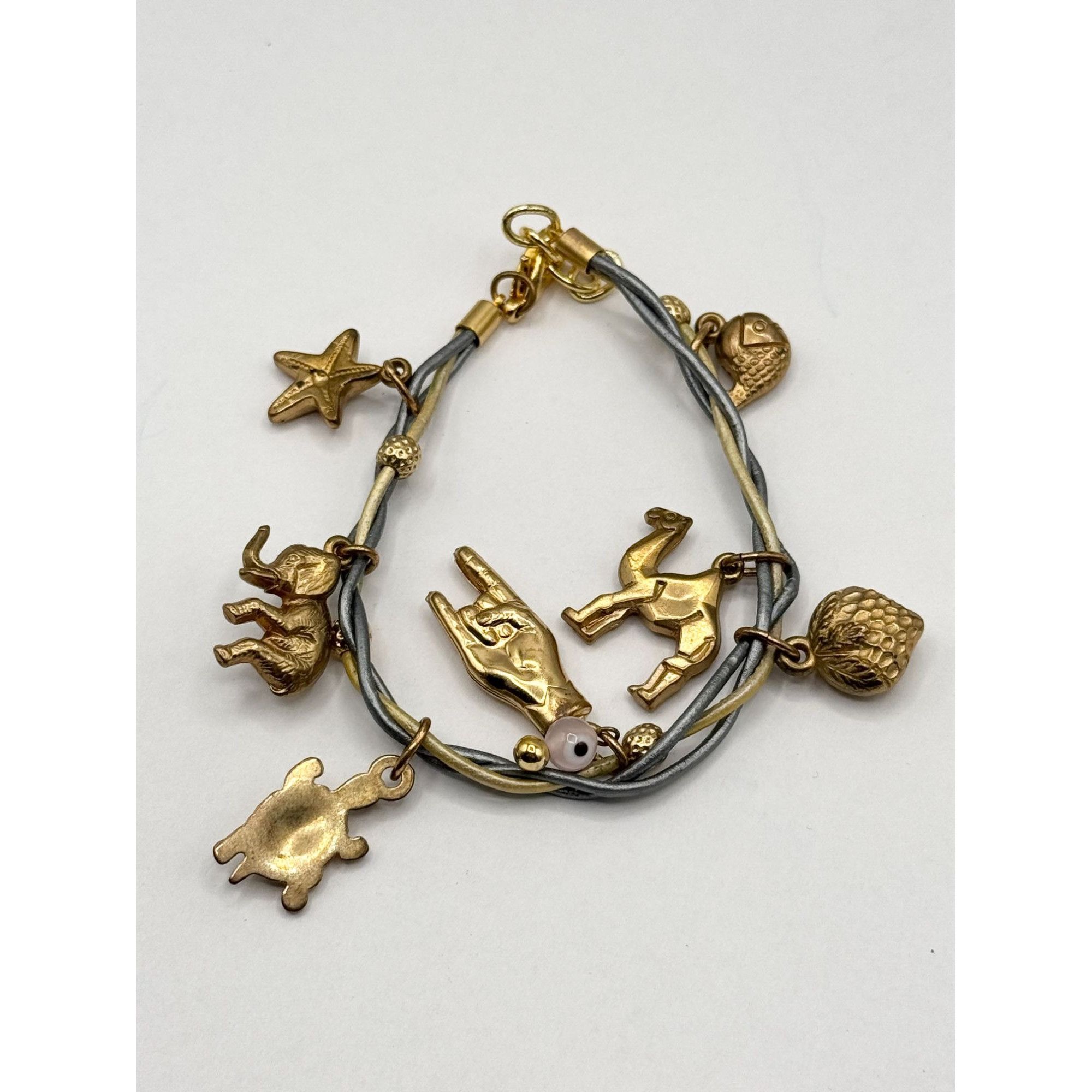 Vintage Braided two tone leather charm bracelet Size ONE SIZE - 3 Thumbnail