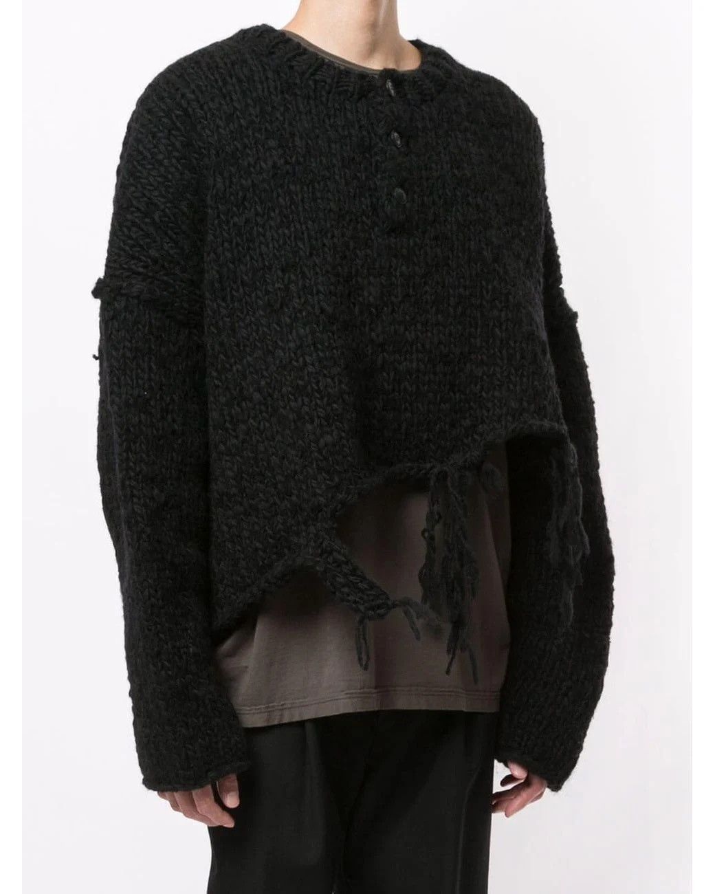 Yohji Yamamoto Yohji Yamamoto YYPH 20AW Destroyed Henley Knit Sweater Size US L / EU 52-54 / 3 - 9 Thumbnail
