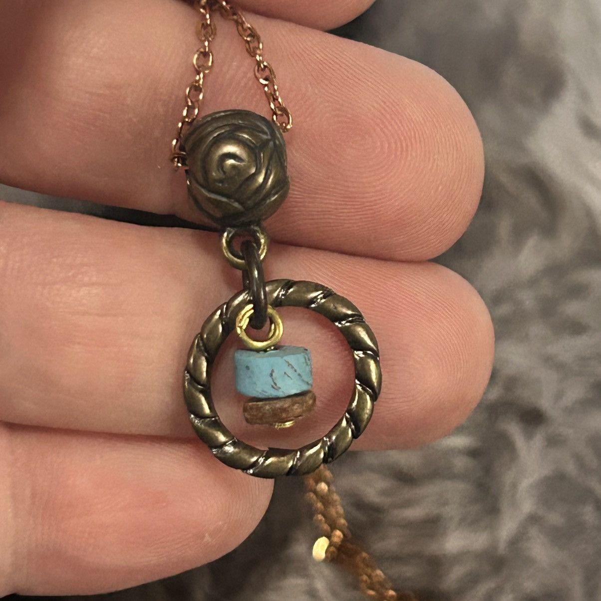 Handmade Handcrafted brass simulated turquoise pendant necklace Size ONE SIZE - 7 Thumbnail