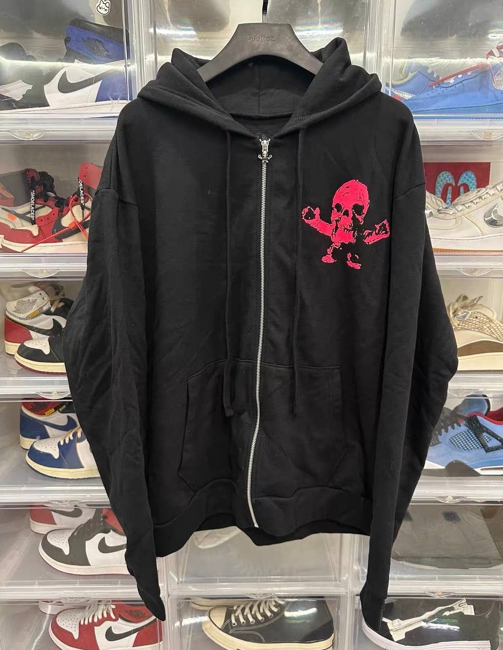 The new Chrome Hearts zip-up sweatshirt features a Foti