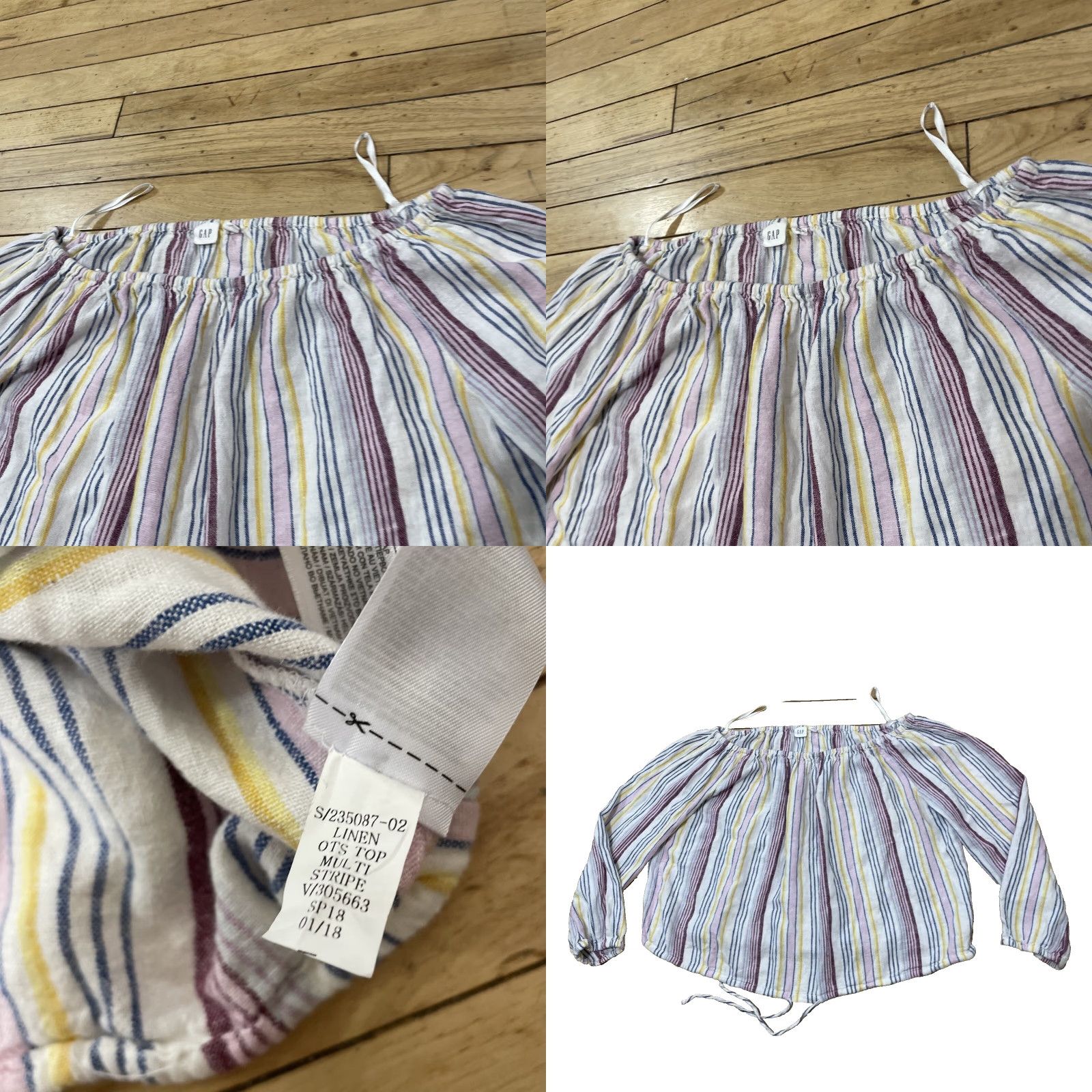 Gap GAP Linen OTS Striped Blouse Womens S Multicolor Retro 90s Coastal Casual Size S / US 4 / IT 40 - 9 Thumbnail