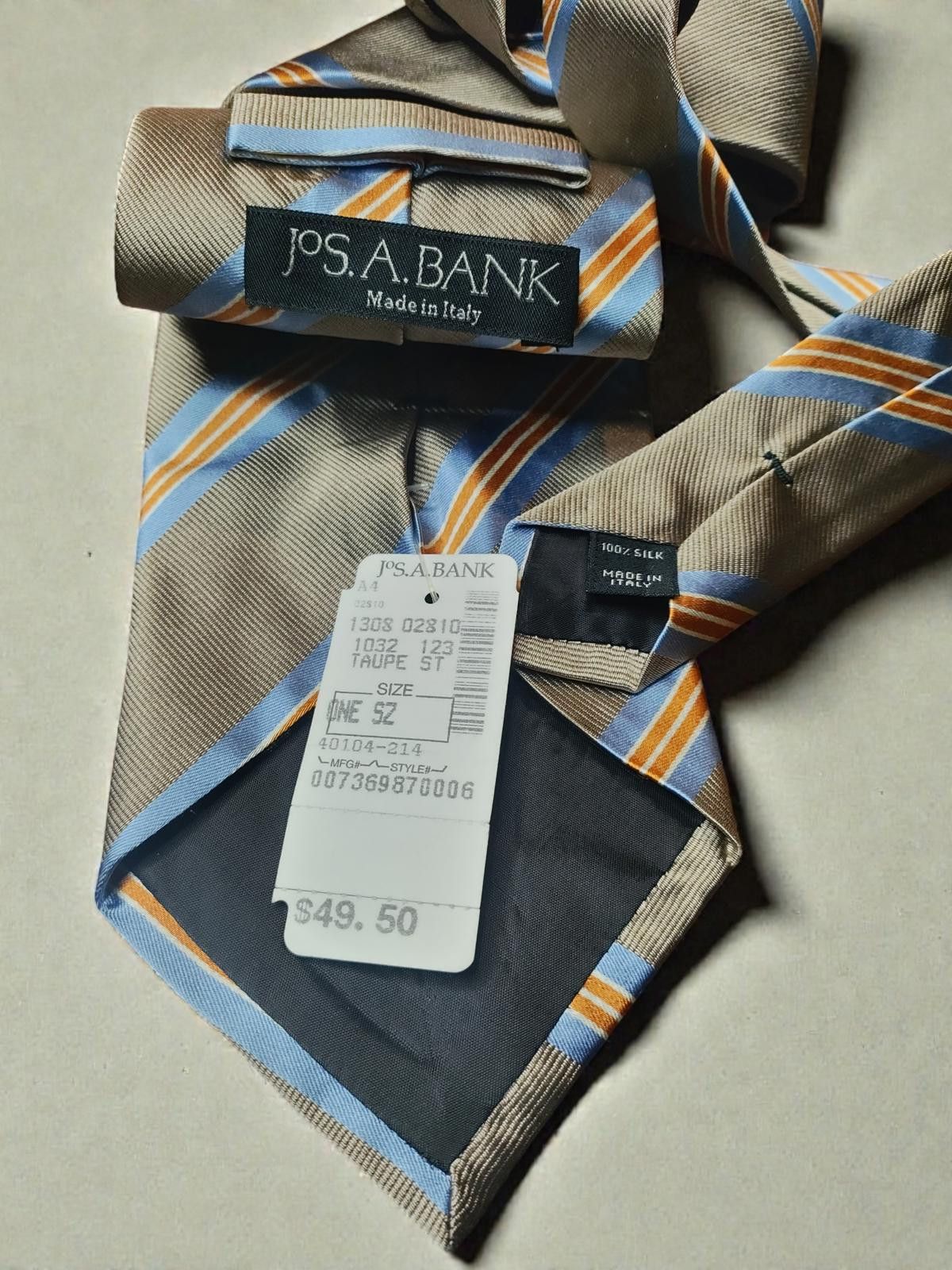 Jos. A. Bank Jos. A. Bank Silk Men's Tie Taupe with Blue and Orange Stri Size ONE SIZE - 3 Thumbnail