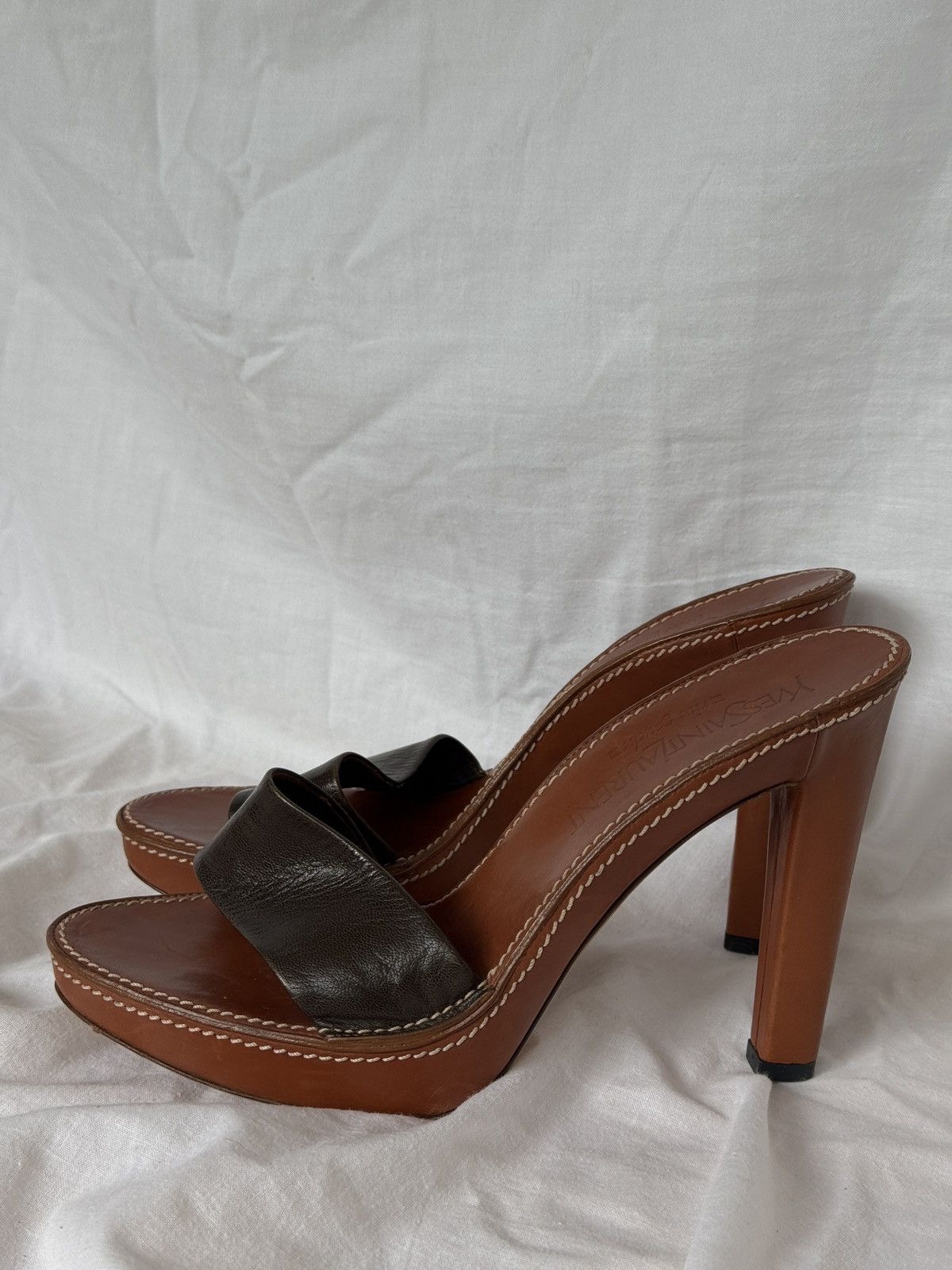 Yves Saint Laurent Yves Saint Laurent Rive Gauche Brown Leather Mules Clogs Size US 7 / IT 37 - 2 Thumbnail