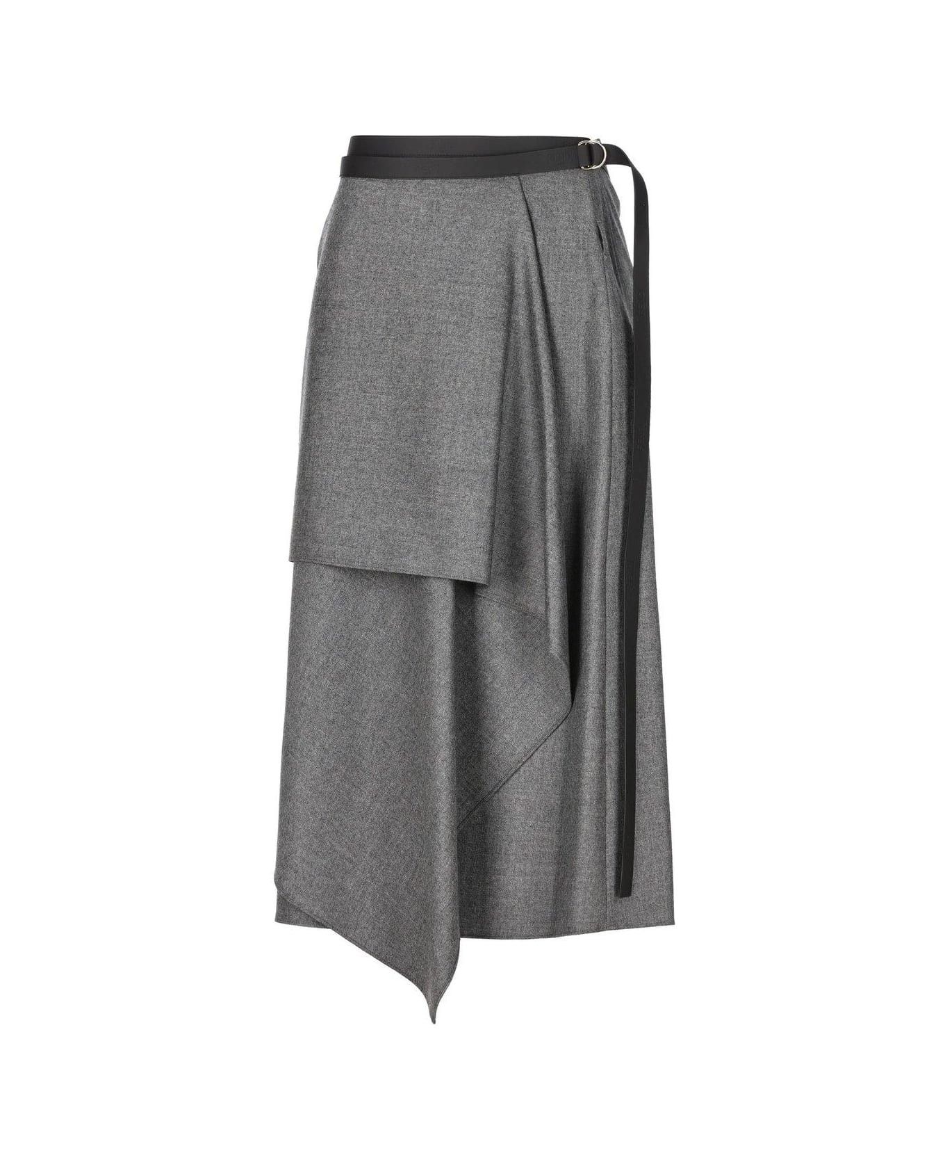 o1loc1c0126 Belted Asymmetric Skirt in Grey
