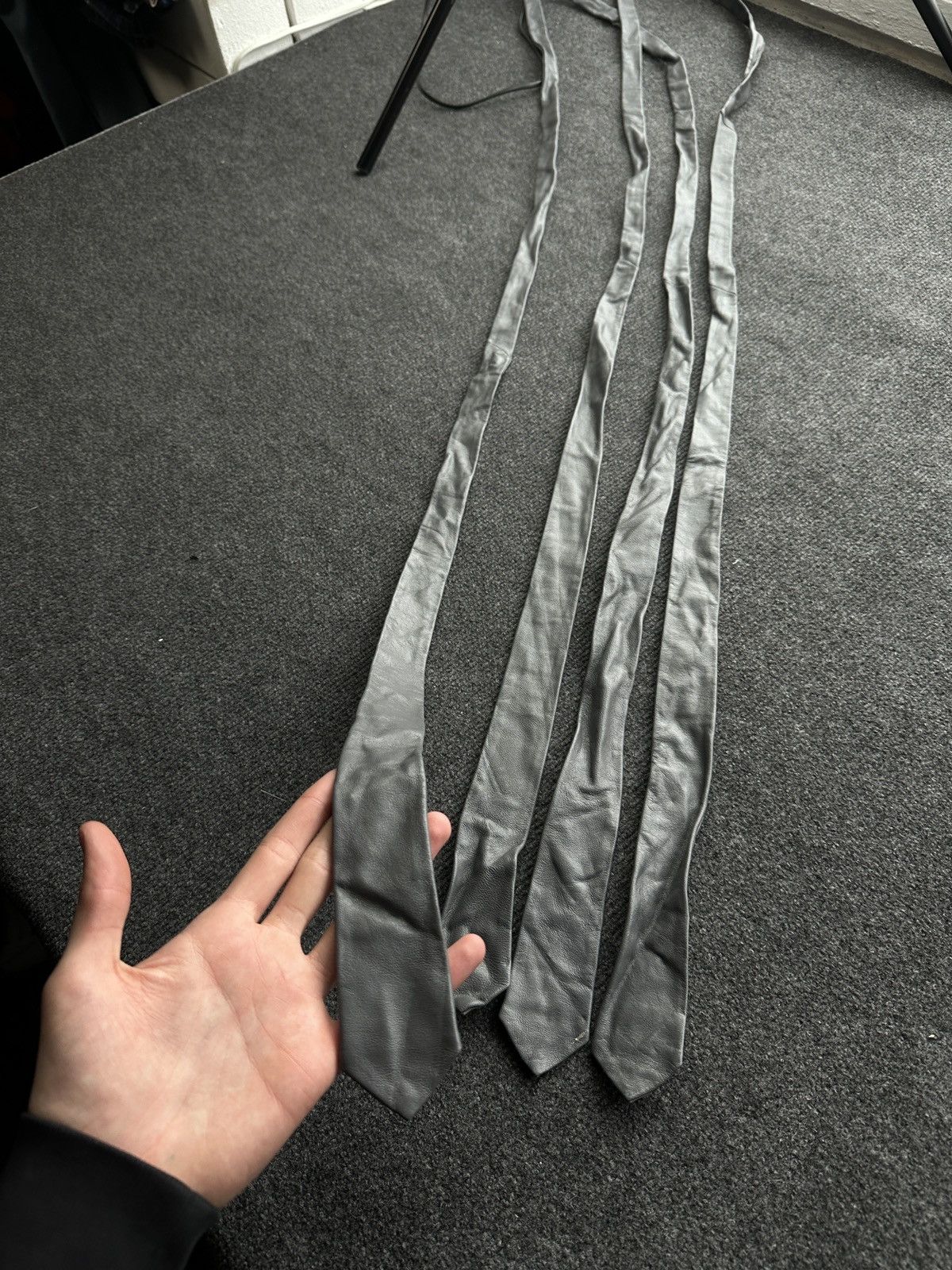 Other 🚨 LEATHER GRAY ITALY TIE LUXURY VNTG RARE OLD MONEY Size ONE SIZE - 2 Thumbnail