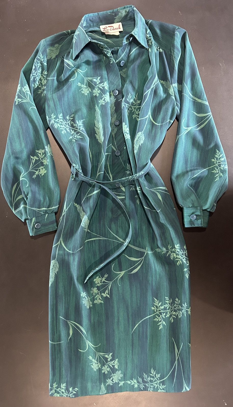 Other Vintage Leo-Danal Green Floral Belted Button Down Dress Size M / US 6-8 / IT 42-44 - 1 Thumbnail