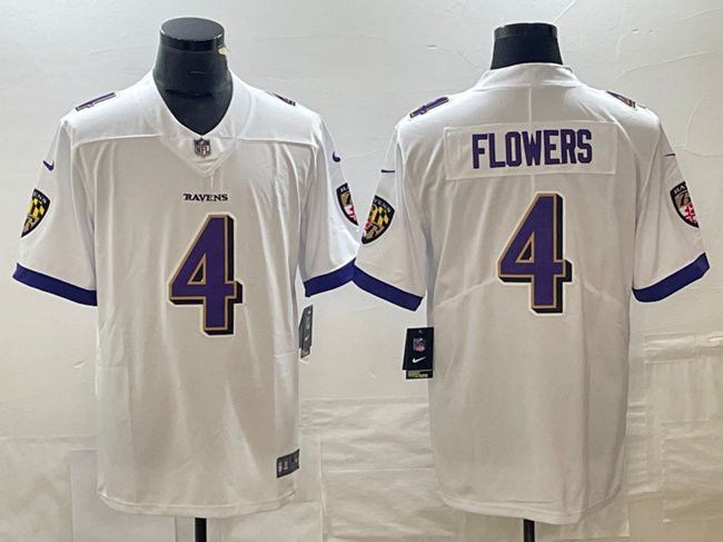 Custom Men Baltimore Ravens #4 Zay Flowers White Football Jersey | Grailed