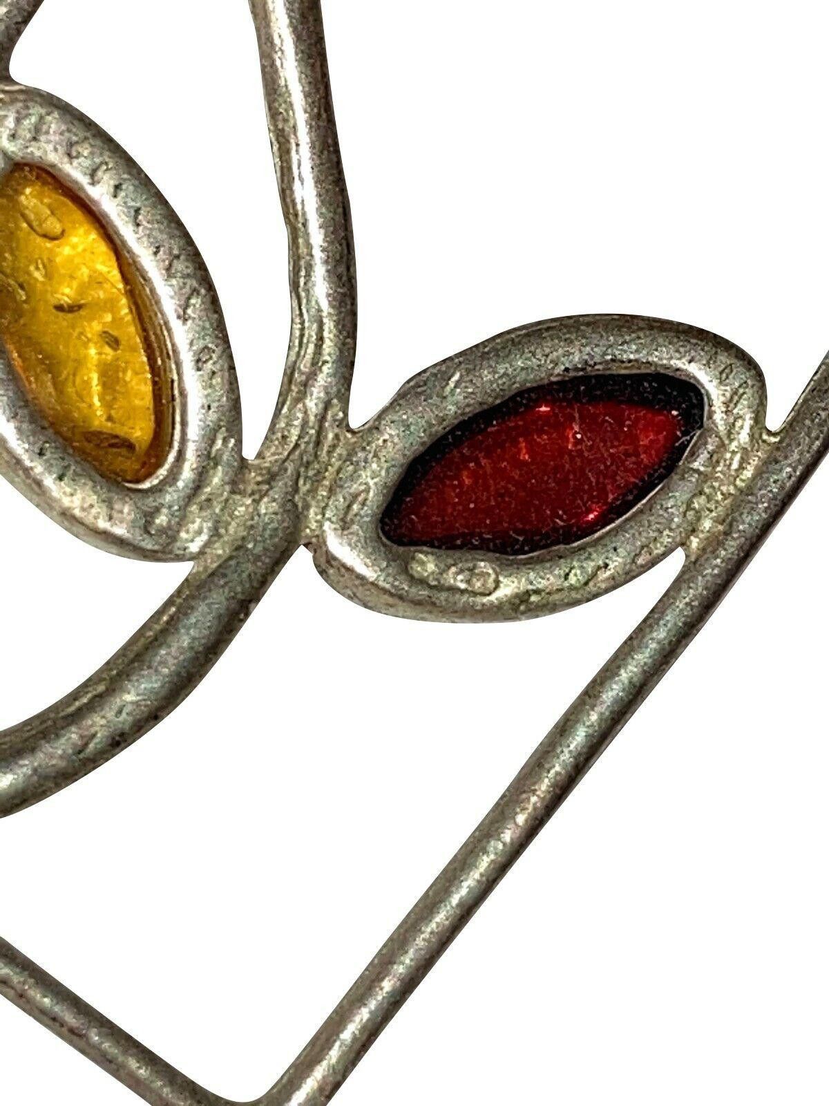 Designer Silver Rectangle Flower Baltic Yellow & Orange Amber Earring Size ONE SIZE - 3 Thumbnail