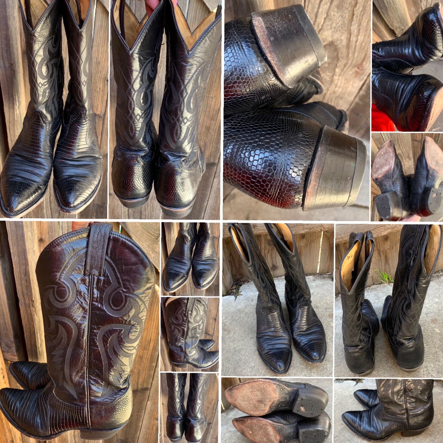 Tony Lama Tony Lama Boots Western Cowboy Men 8.5 D Black Leather Upper 8843 Made in USA Leather Lizard 8.5 D Boots Men Size US 9 / EU 42 - 7 Thumbnail