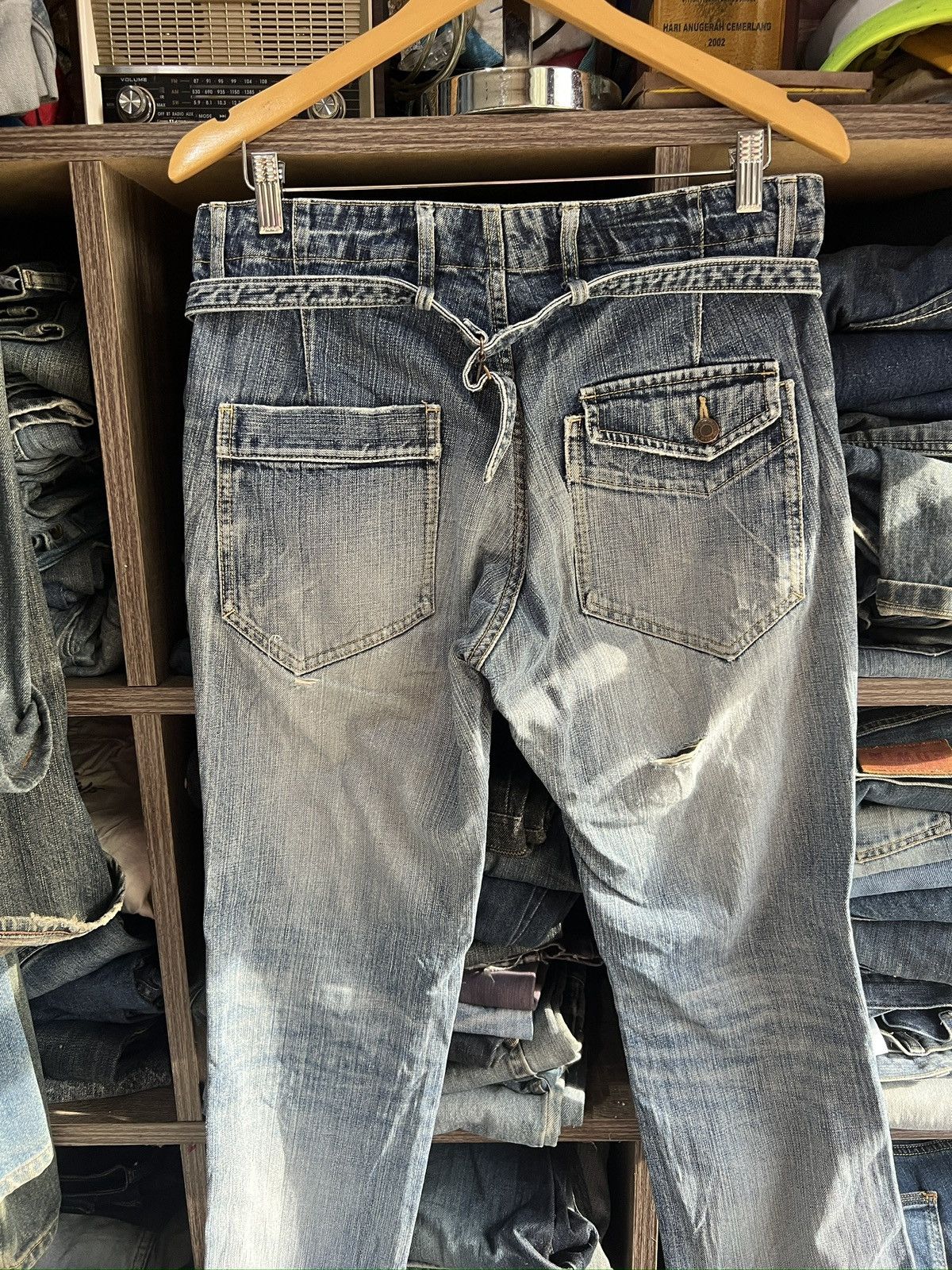 Michel Klein 🔥Klein Plus Homme Distressed Denim With Buckle Back Size US 33 - 13 Thumbnail