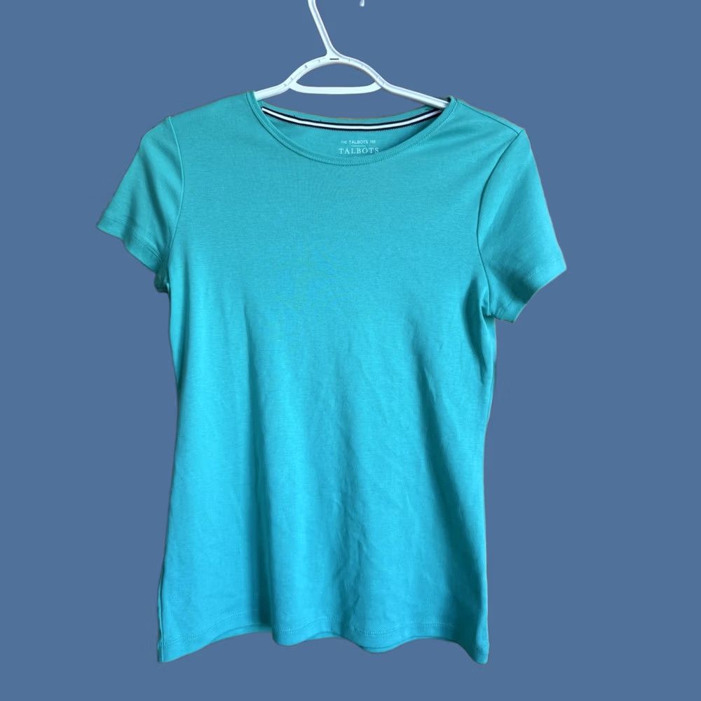 Talbots NWT Talbots Tee Sz S Small Petite Green Cotton Crew Neck Short Sleeve Basic Classic Shirt Womens Size 28" / US 6 / IT 42 - 1 Thumbnail