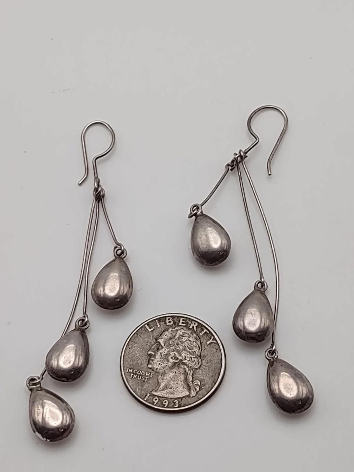 The Unbranded Brand Sterling Silver Teardrop Kinetic Dangle Earrings 925 Size ONE SIZE - 4 Thumbnail